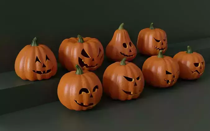 Set of Halloween pumpkins 3D model