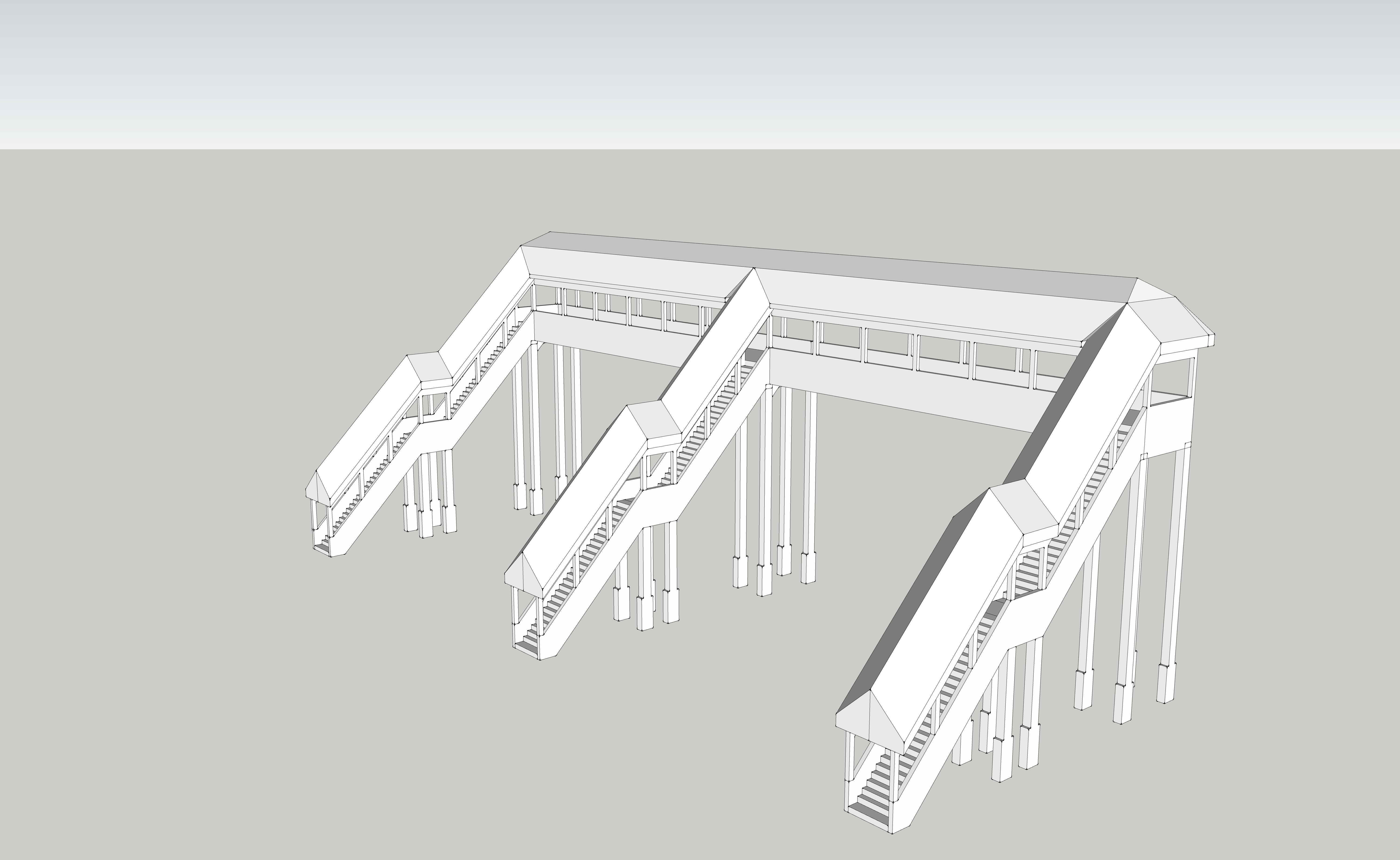 Overhead Covered 3 Entrances Footbridge by Outland Models Low-poly 3D model_1