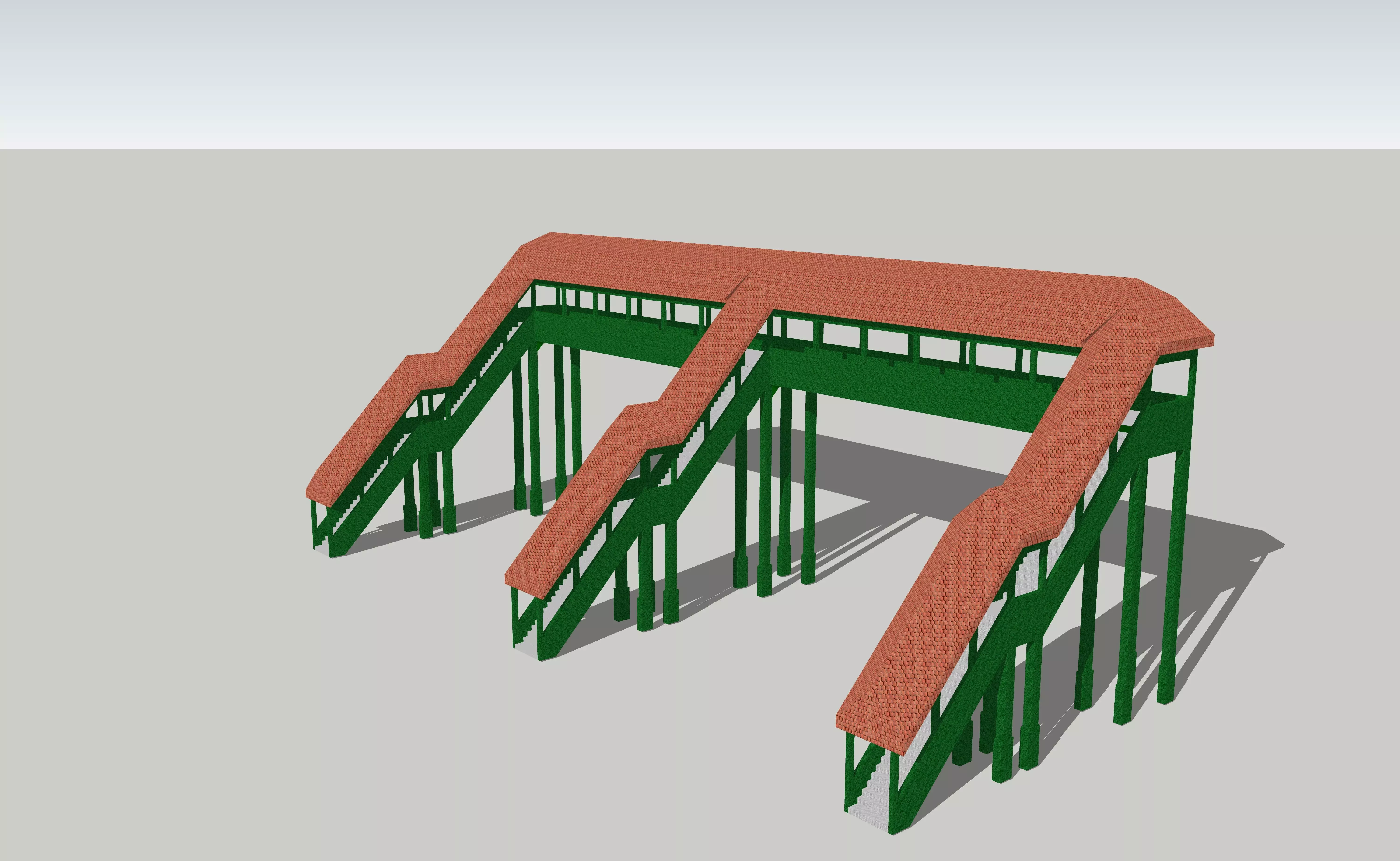 Overhead Covered 3 Entrances Footbridge by Outland Models Low-poly 3D model_0