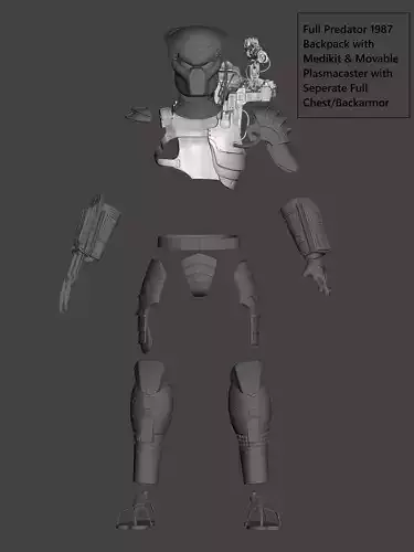 Predator 1987 Full Chest Armor Backpack Medikit Plasmacaster  3D print model
