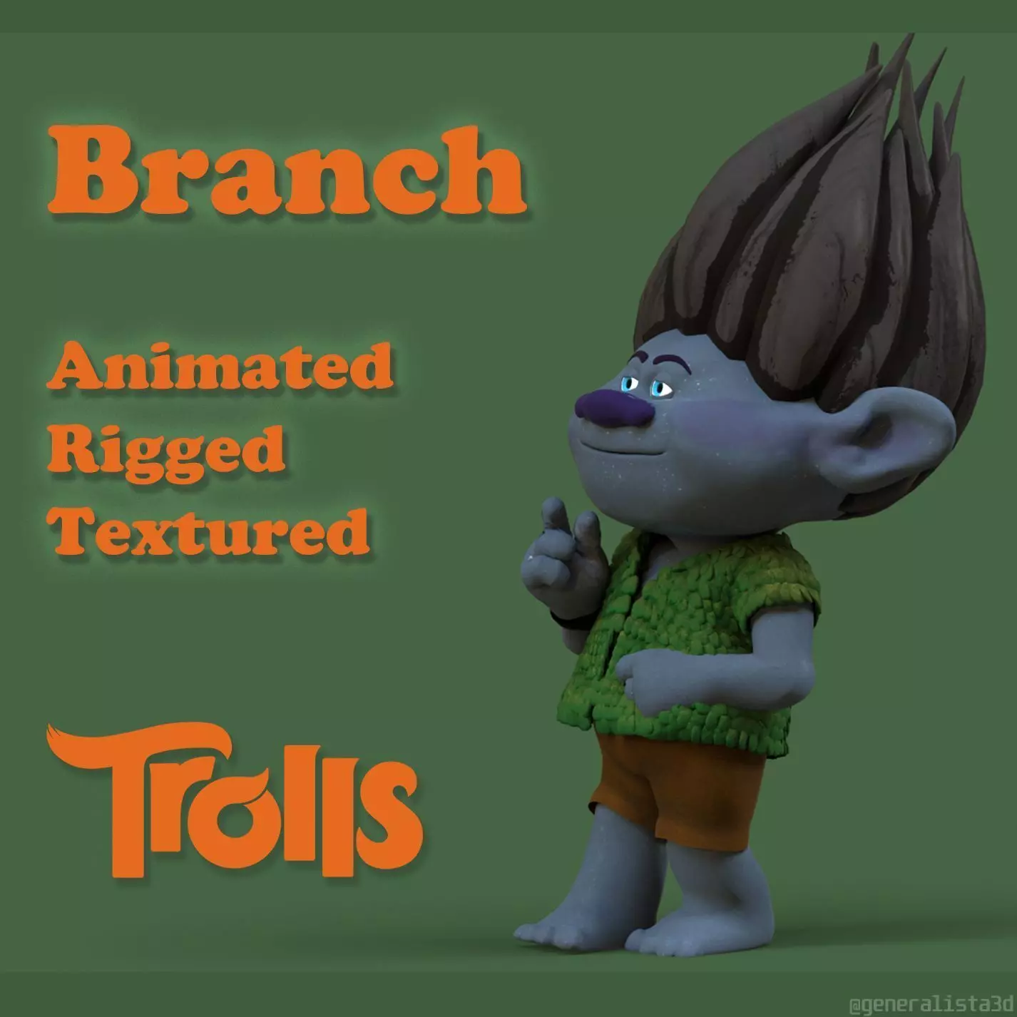 Branch fan art from Trolls Low-poly 3D model_0