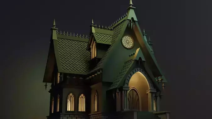 Gothic house Low-poly 3D model