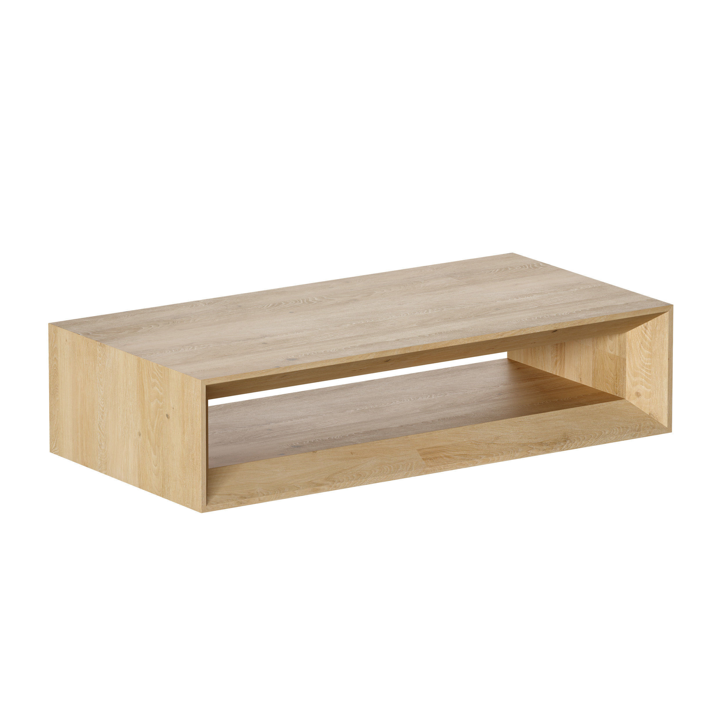 Vernon Rectangular Natural Pine Wood Coffee Table with Shelf 3D model_1