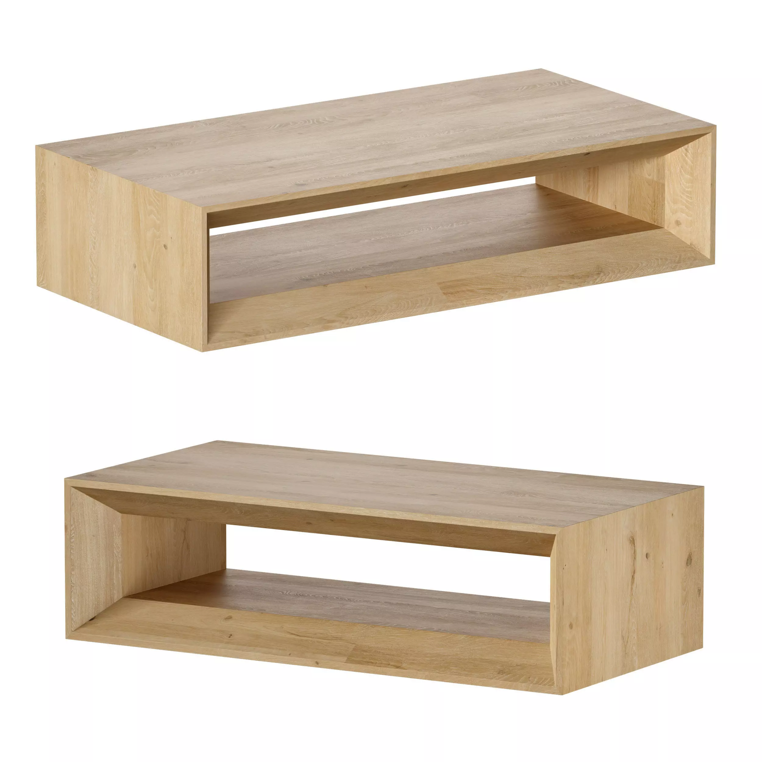 Vernon Rectangular Natural Pine Wood Coffee Table with Shelf 3D model_0