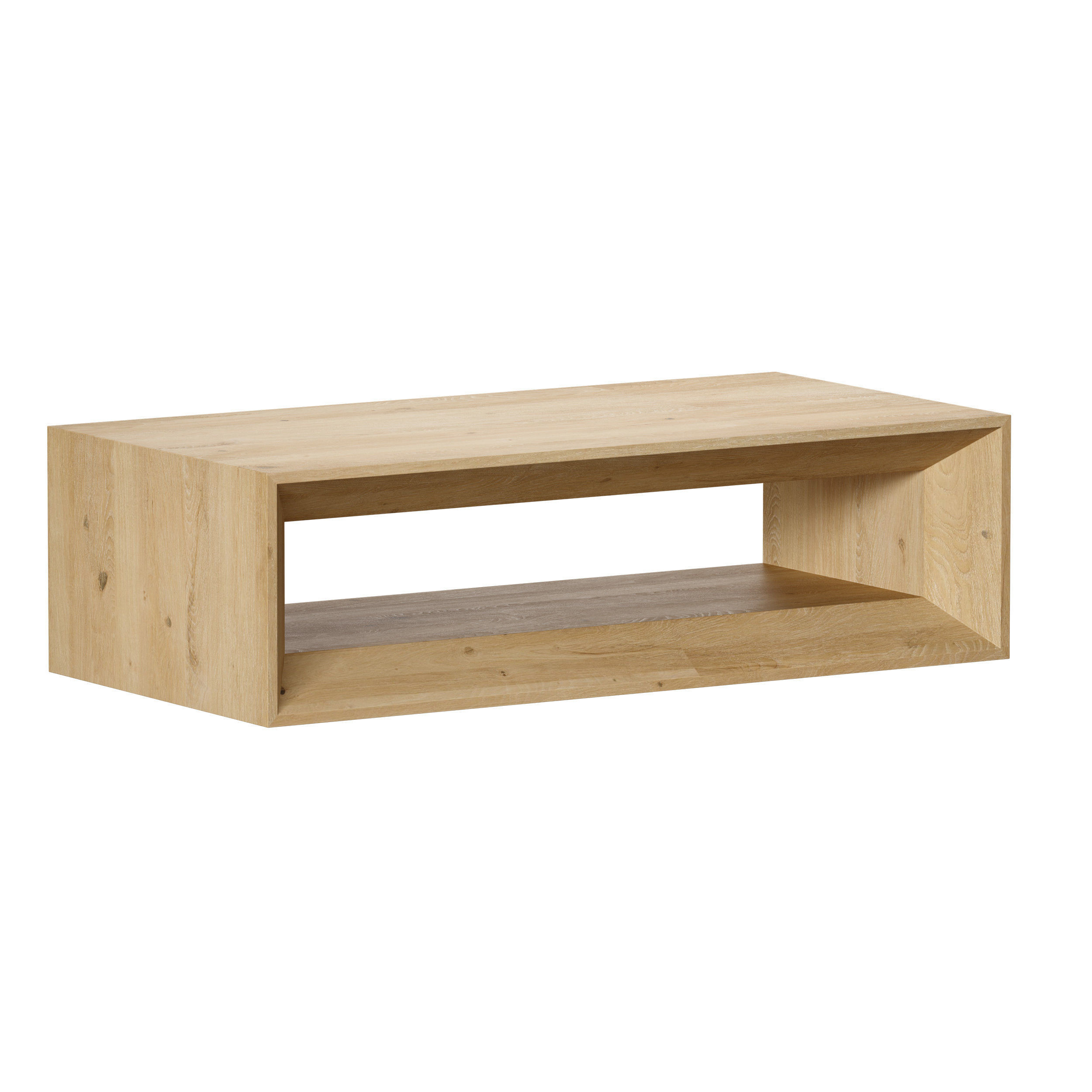 Vernon Rectangular Natural Pine Wood Coffee Table with Shelf 3D model_10