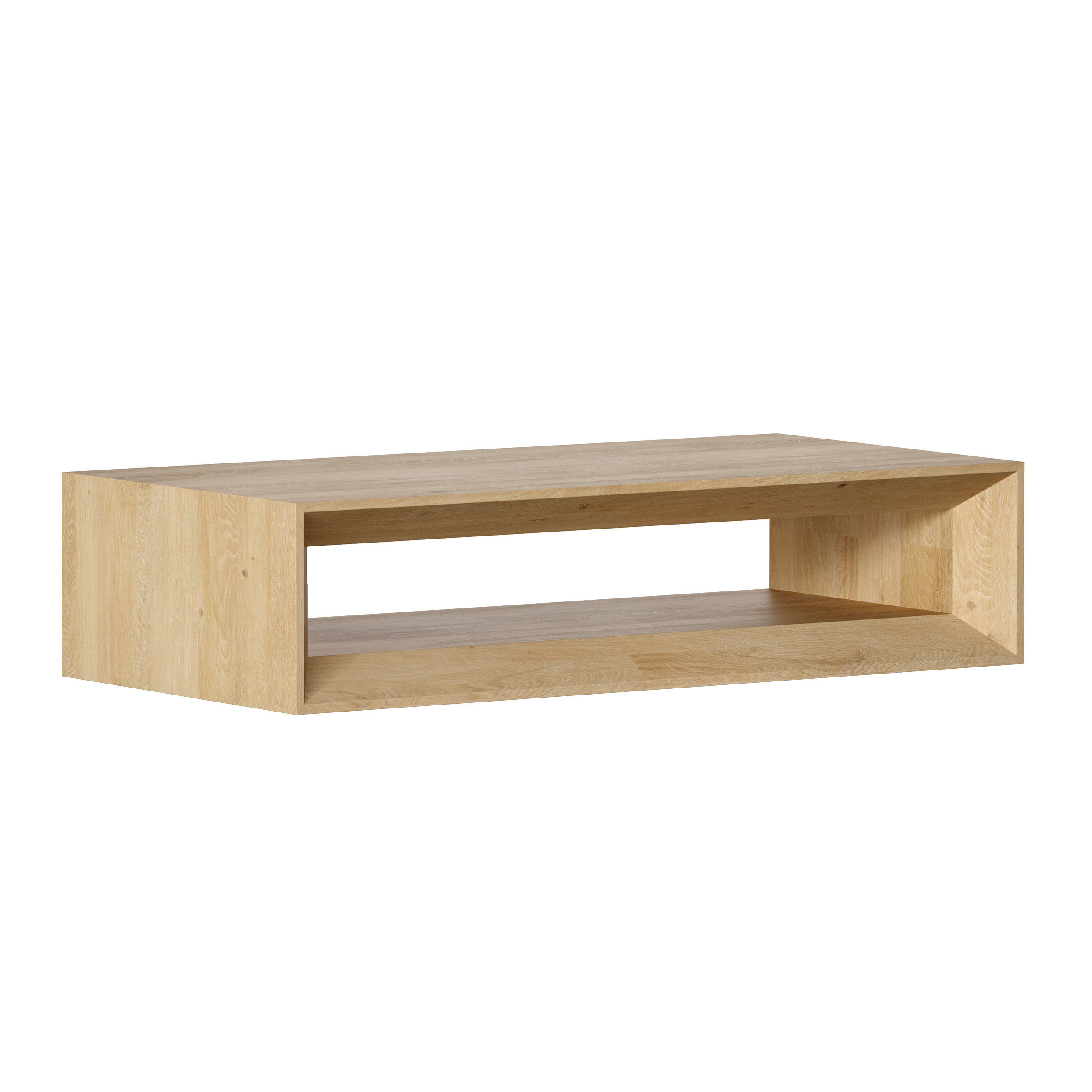Vernon Rectangular Natural Pine Wood Coffee Table with Shelf 3D model_2