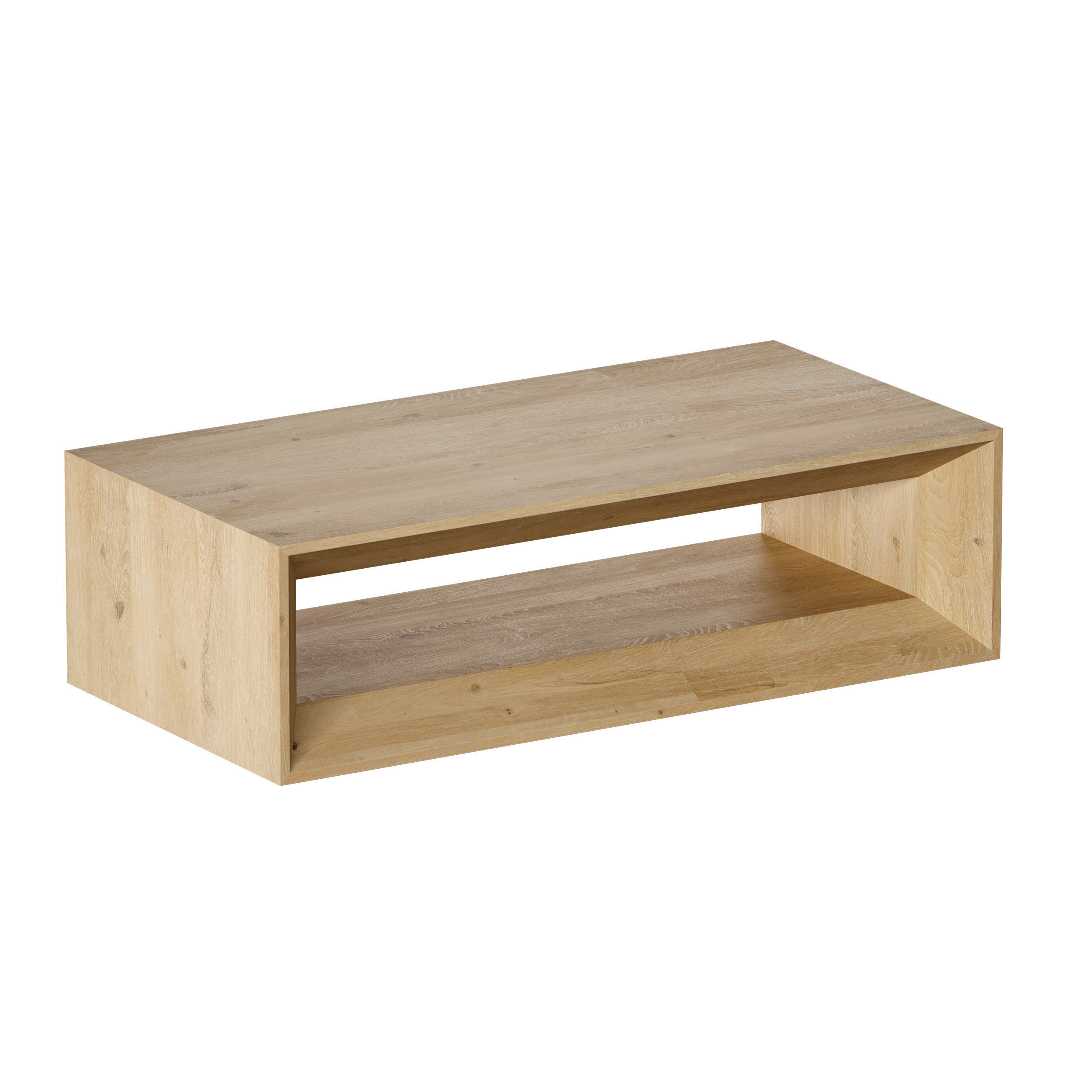 Vernon Rectangular Natural Pine Wood Coffee Table with Shelf 3D model_9