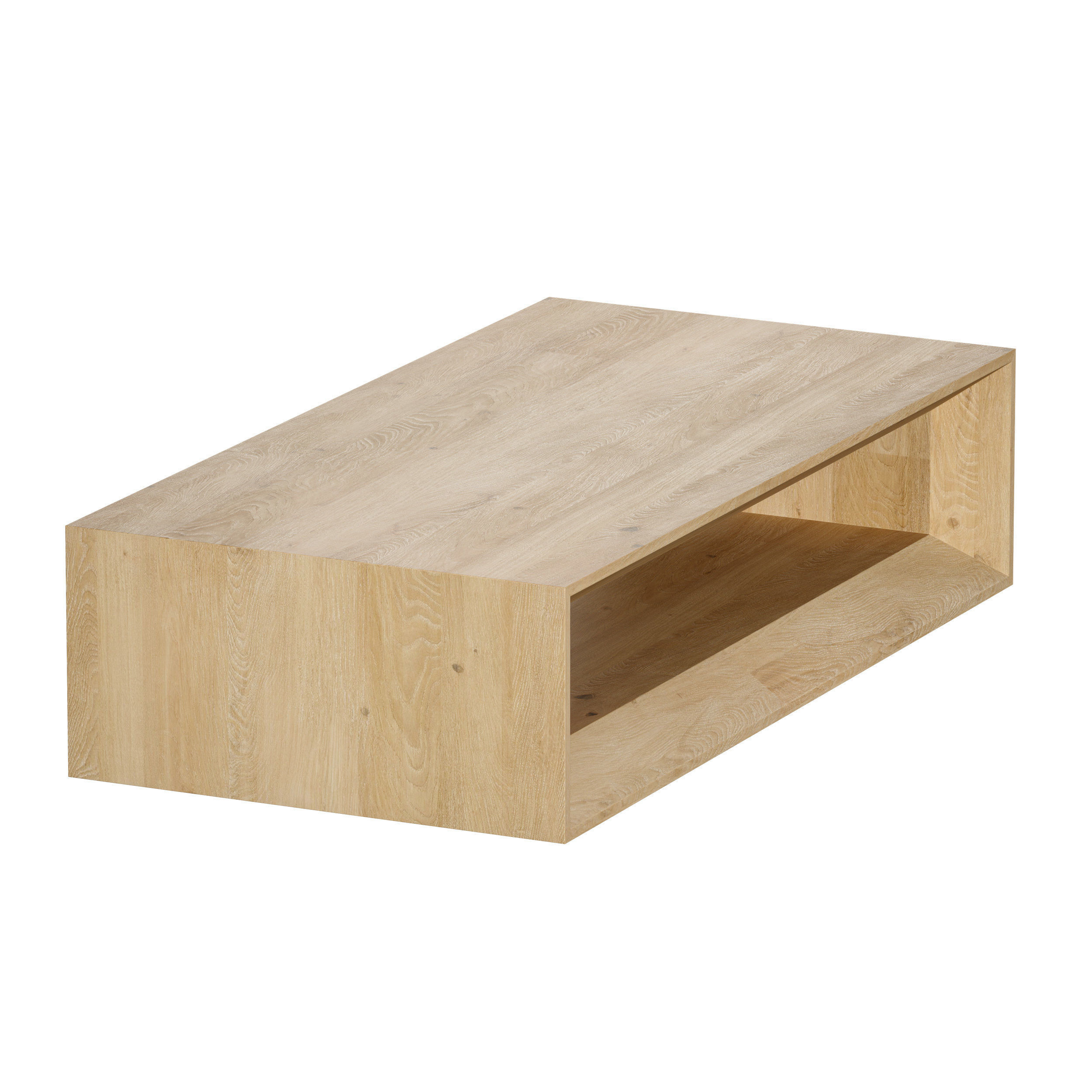 Vernon Rectangular Natural Pine Wood Coffee Table with Shelf 3D model_5