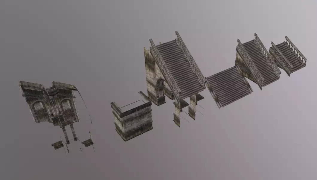 Stairs Museum Stone Pack Low-poly 3D model_0