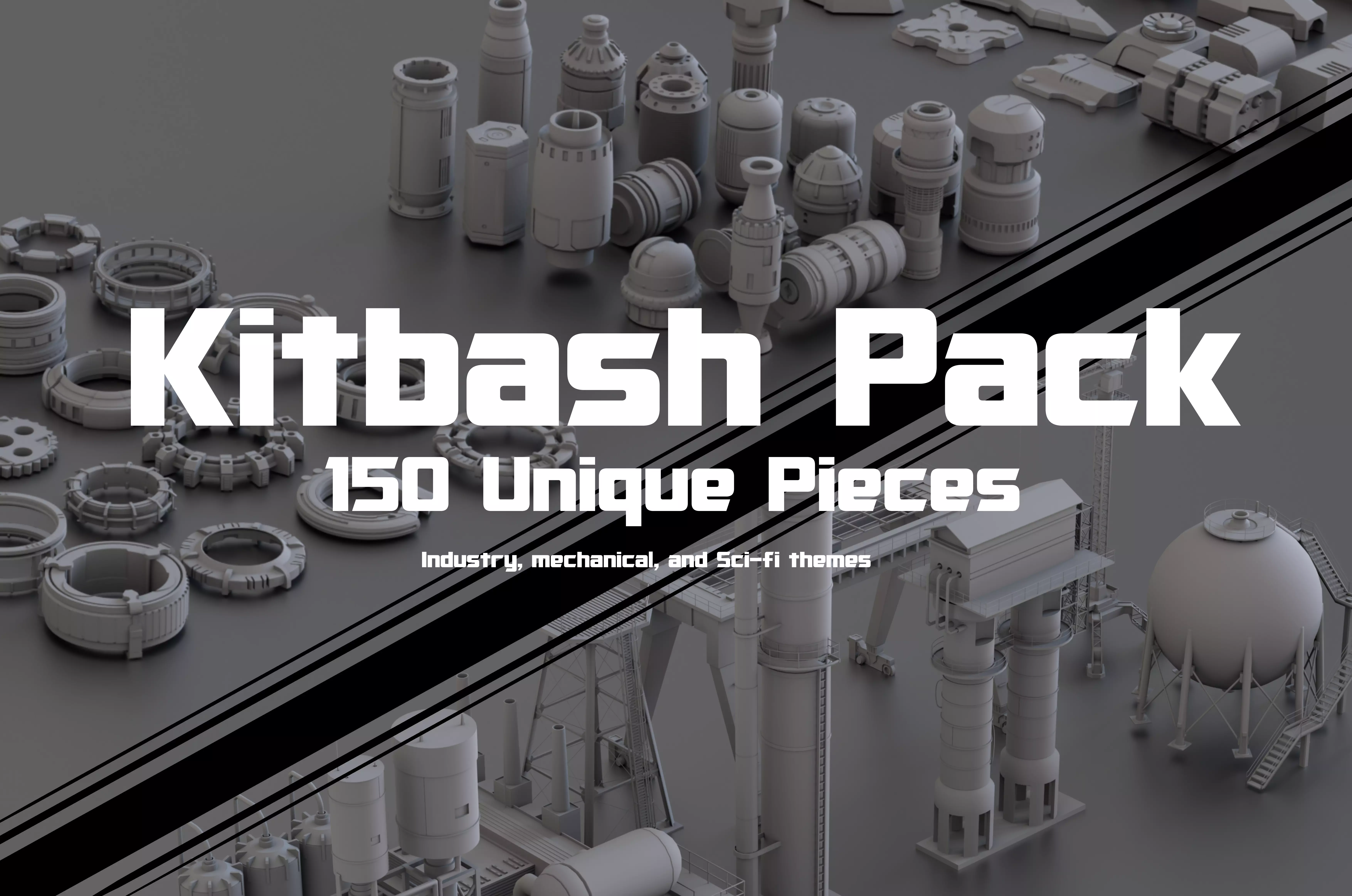 Kitbash Pack -150 PIECES Low-poly 3D model_0