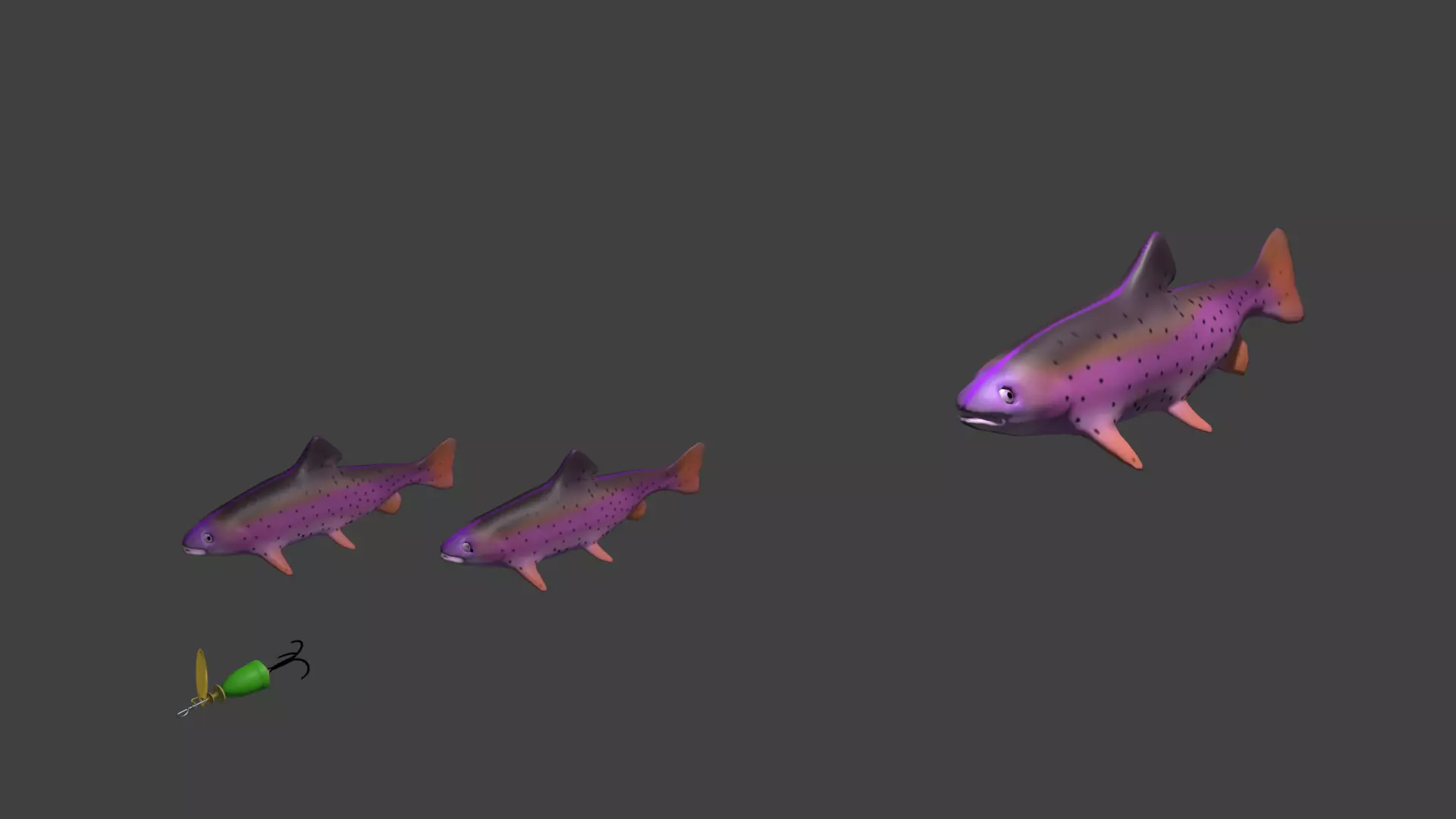 3d model trout fish and spinner fishing Low-poly 3D model