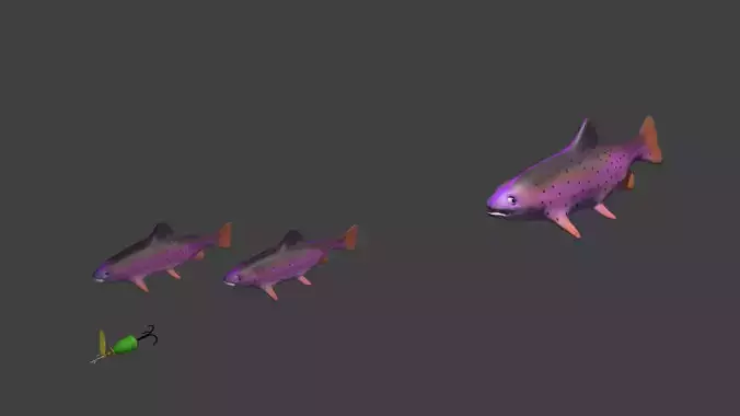 3d model trout fish and spinner fishing
