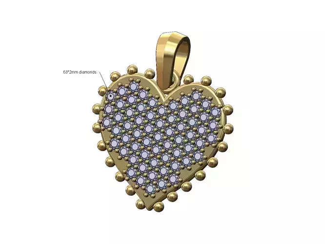 Beaded diamond heart pendant