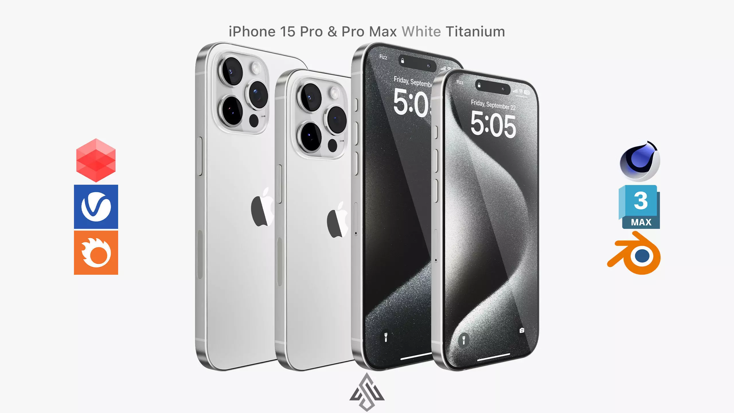 Apple iPhone 15 Pro  - Pro Max White Titanium 3D model_0