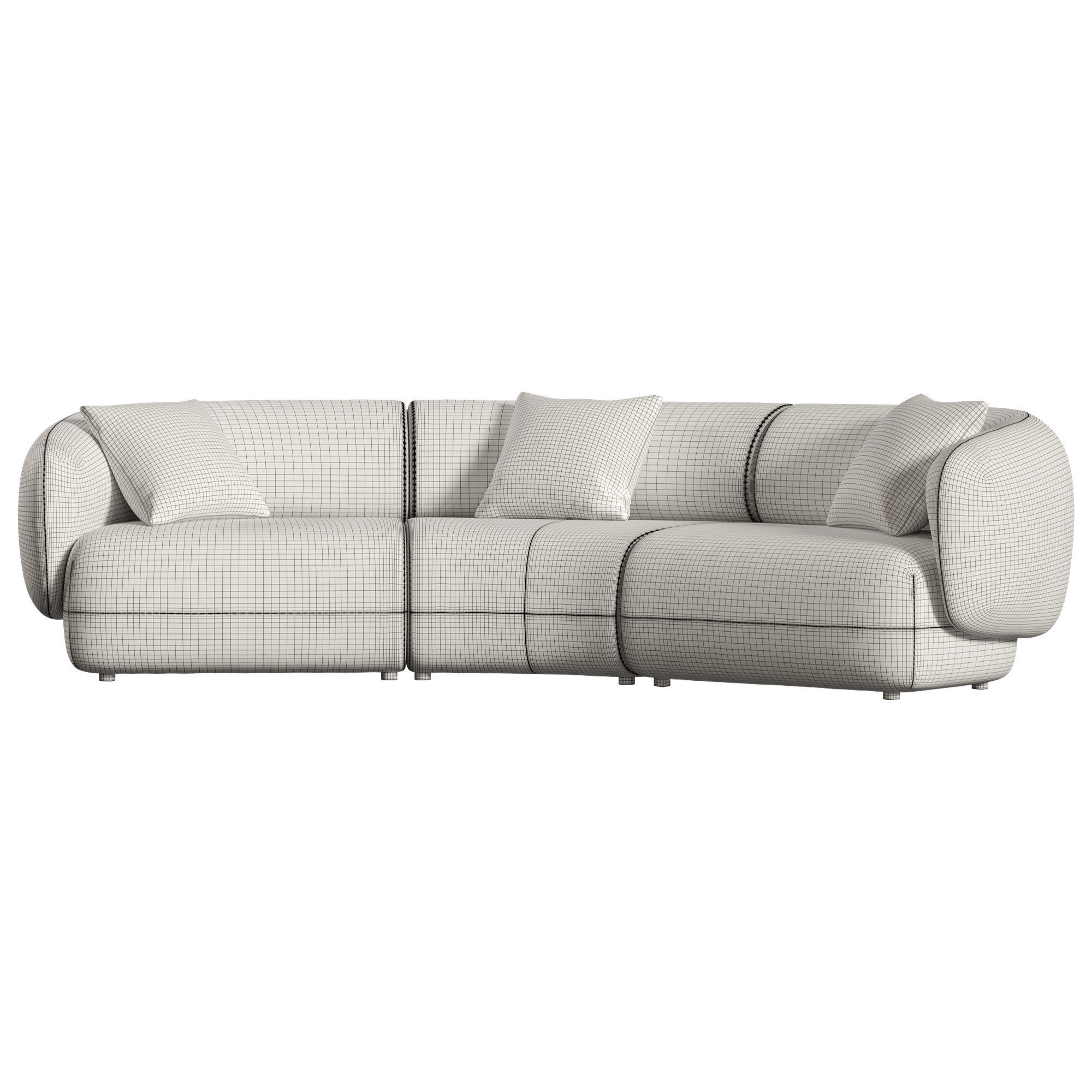 Auburn Performance Fabric Curve 3 Seater Sofa 3D model_10