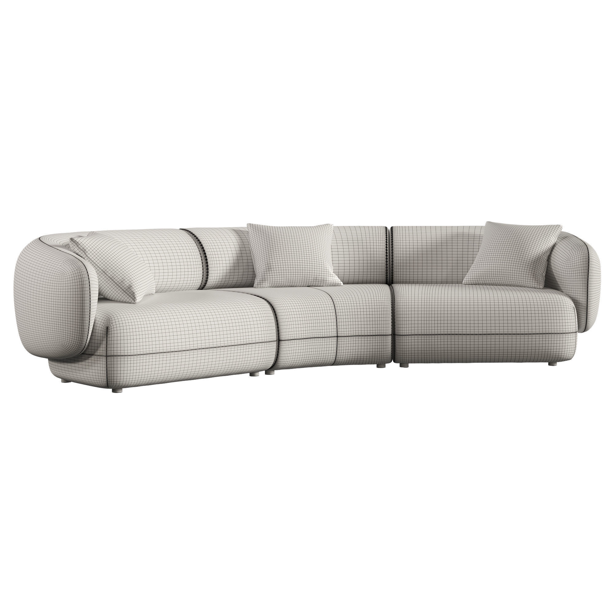 Auburn Performance Fabric Curve 3 Seater Sofa 3D model_11