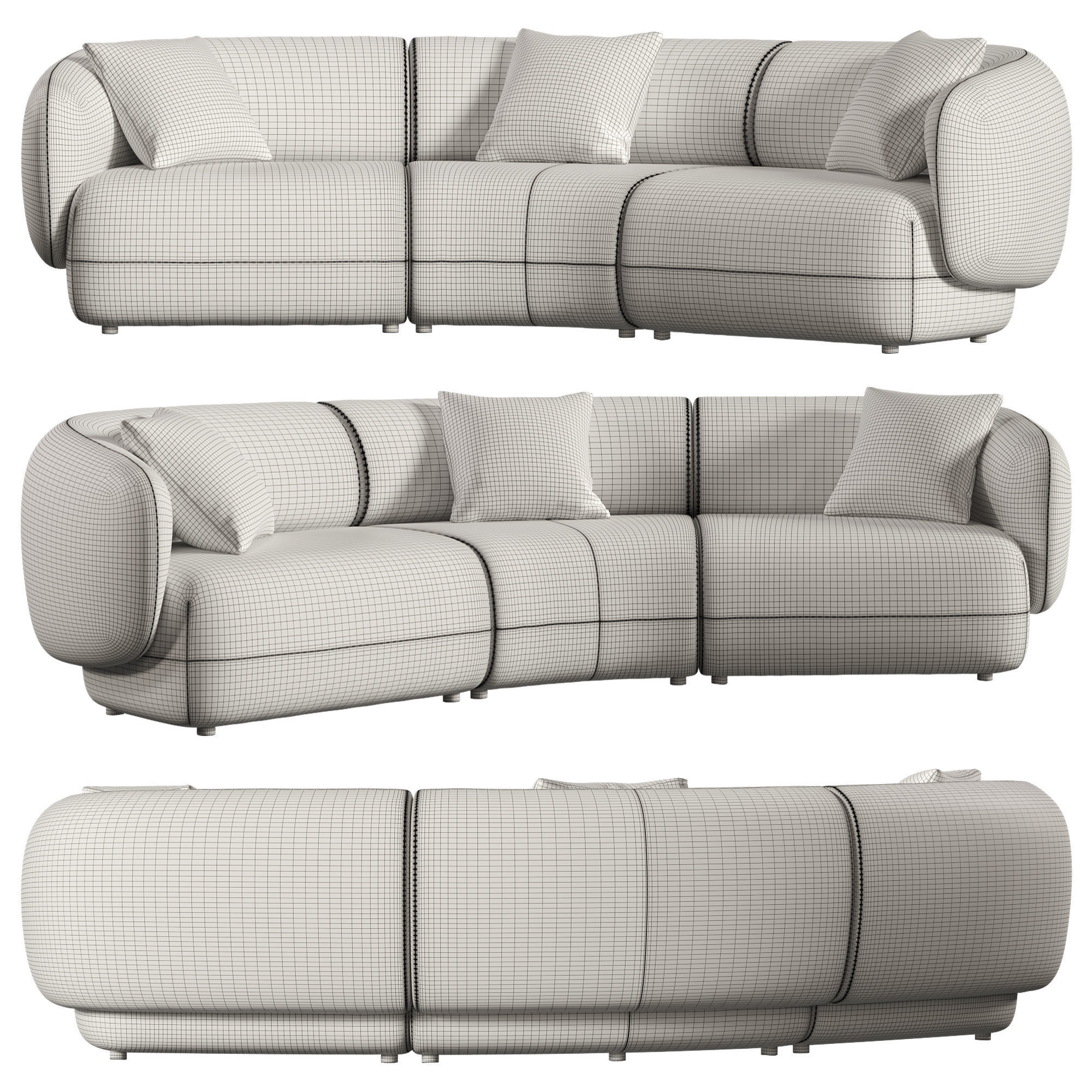 Auburn Performance Fabric Curve 3 Seater Sofa 3D model_1