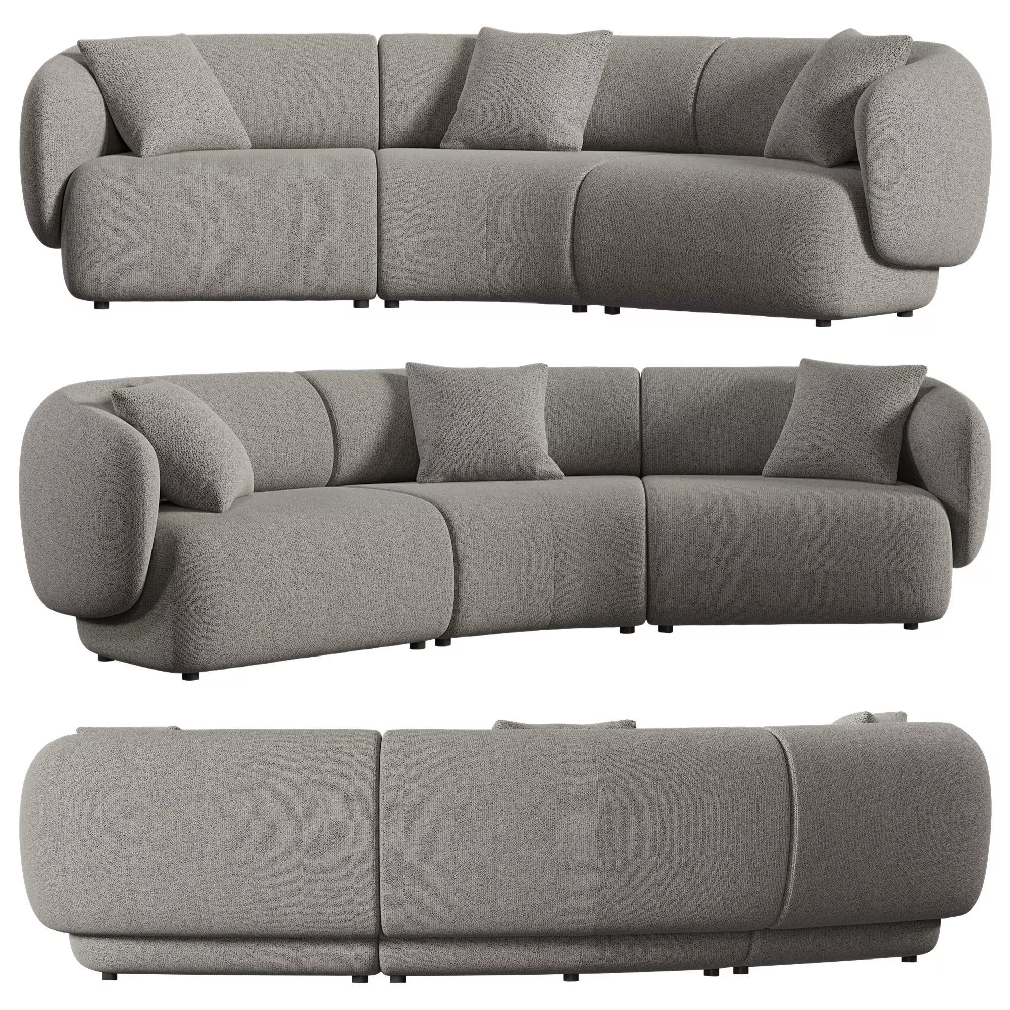 Auburn Performance Fabric Curve 3 Seater Sofa 3D model_0