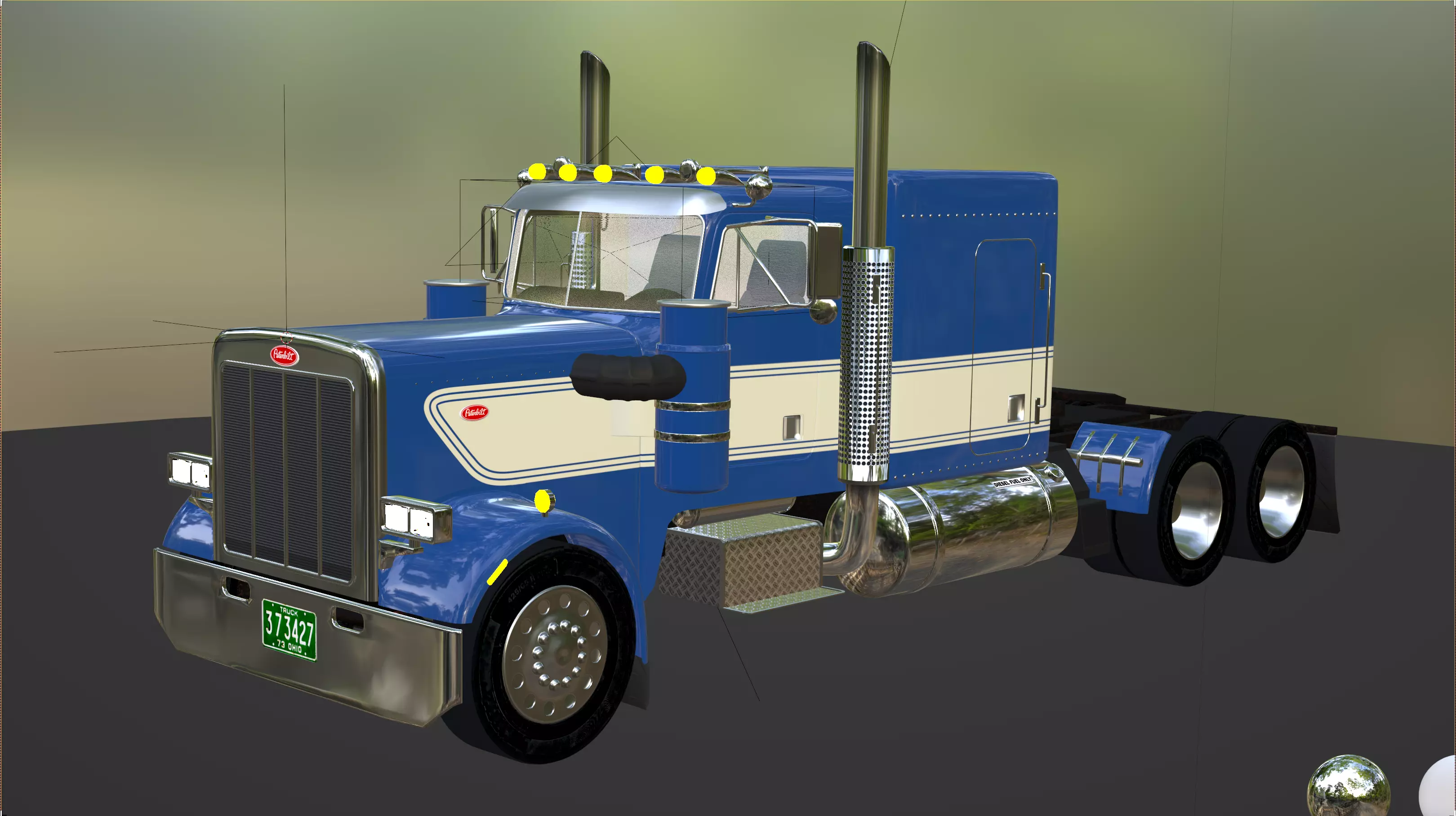 Realistic Peterbilt 359 with Interior and  Low Poly Count Low-poly 3D model_0