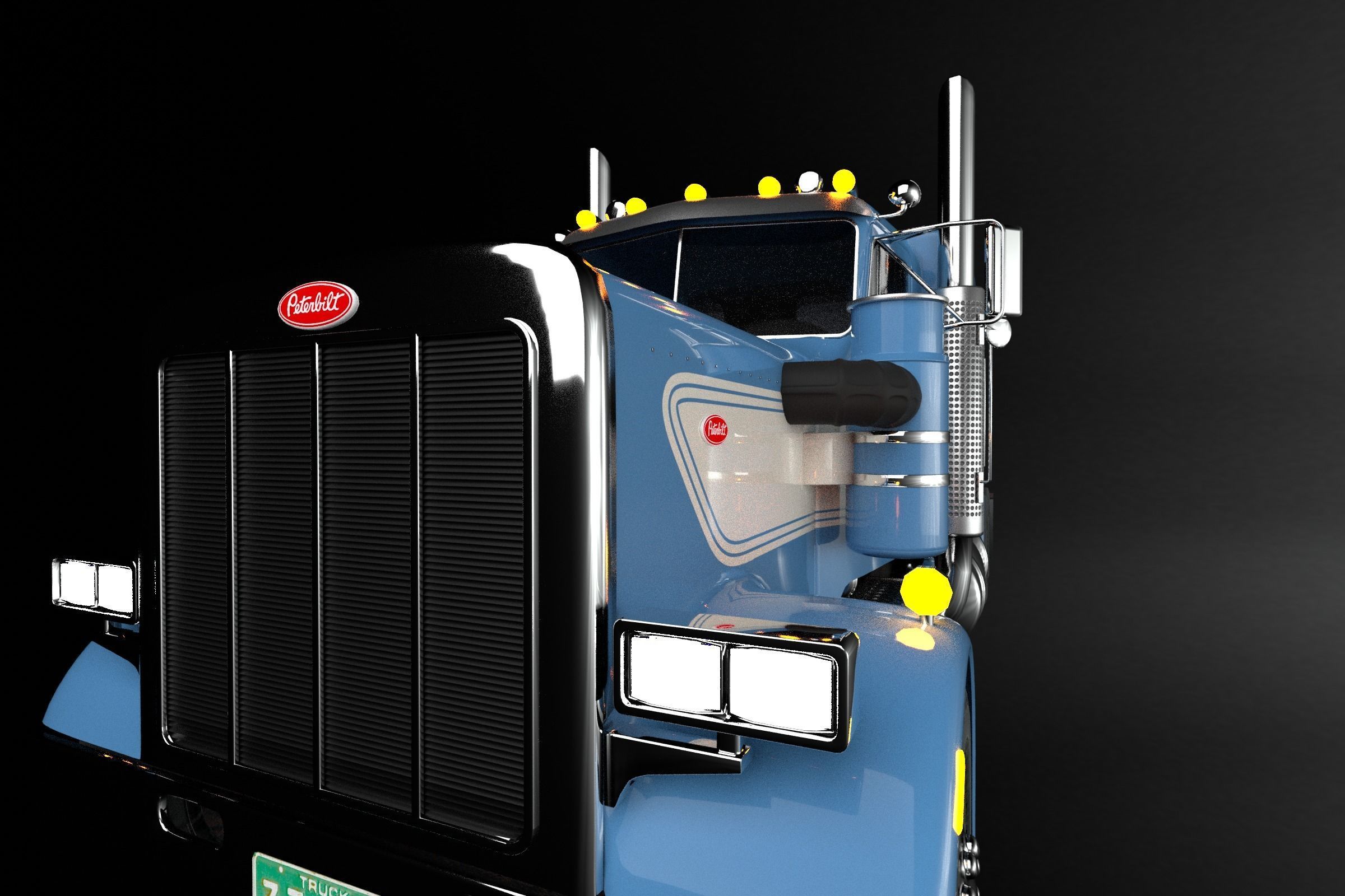 Realistic Peterbilt 359 with Interior and  Low Poly Count Low-poly 3D model_7