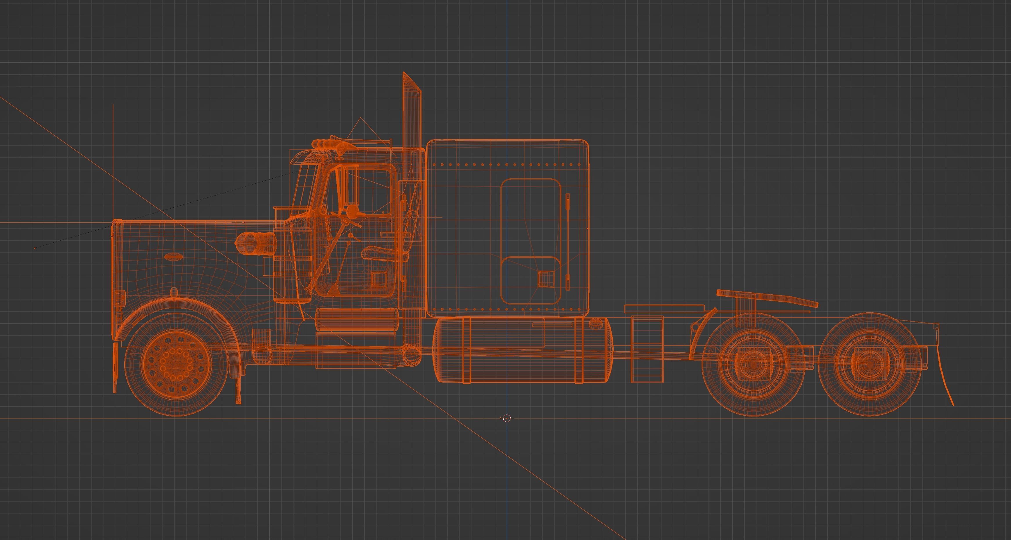 Realistic Peterbilt 359 with Interior and  Low Poly Count Low-poly 3D model_1