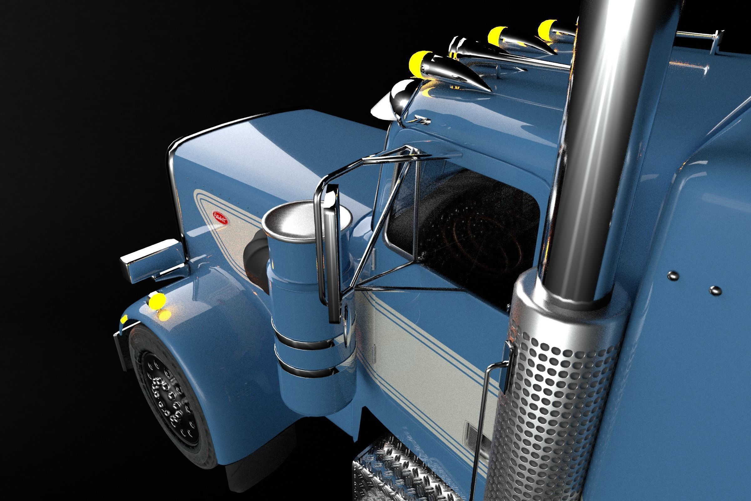 Realistic Peterbilt 359 with Interior and  Low Poly Count Low-poly 3D model_4