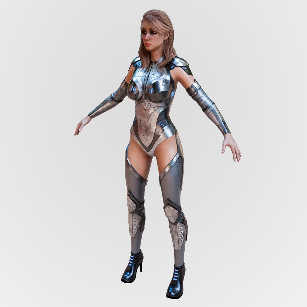 Futuristic Sci-Fi Girl Character Unreal Engine MOCAP Game Ready Low-poly 3D model_14