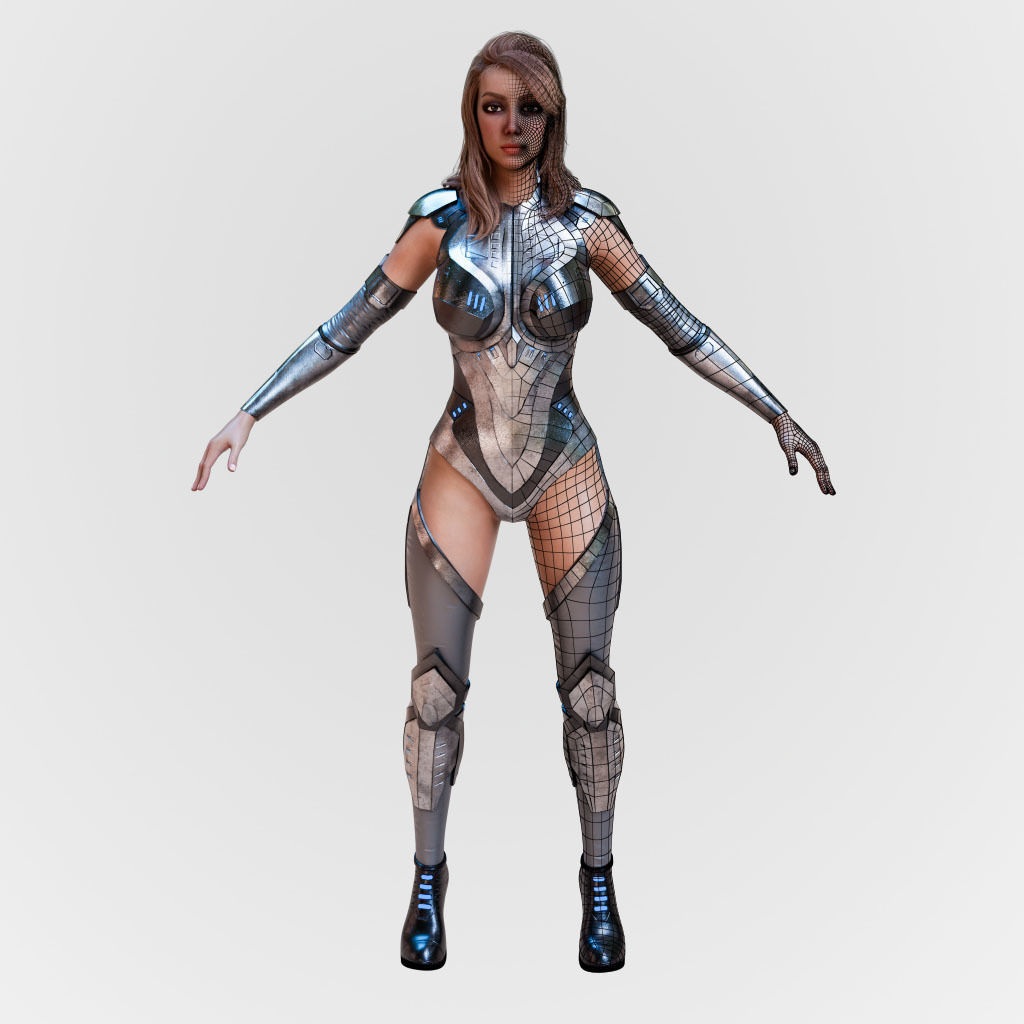 Futuristic Sci-Fi Girl Character Unreal Engine MOCAP Game Ready Low-poly 3D model_1