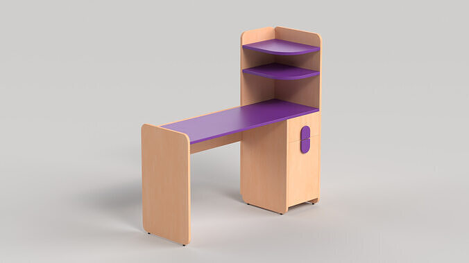 Table 12 Study Table for Students with Storage and Shelves Low-poly 3D model