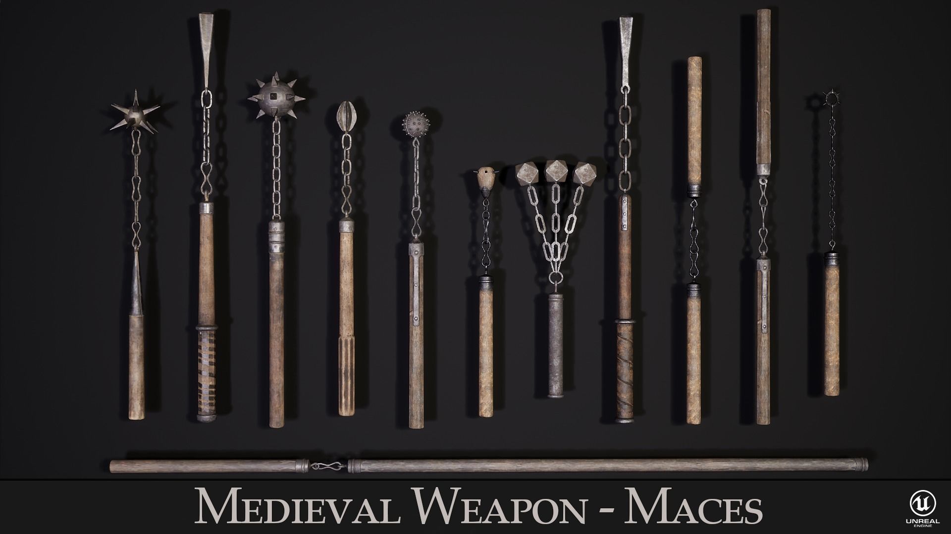 Medieval Weapon -  Flails Low-poly 3D model_1