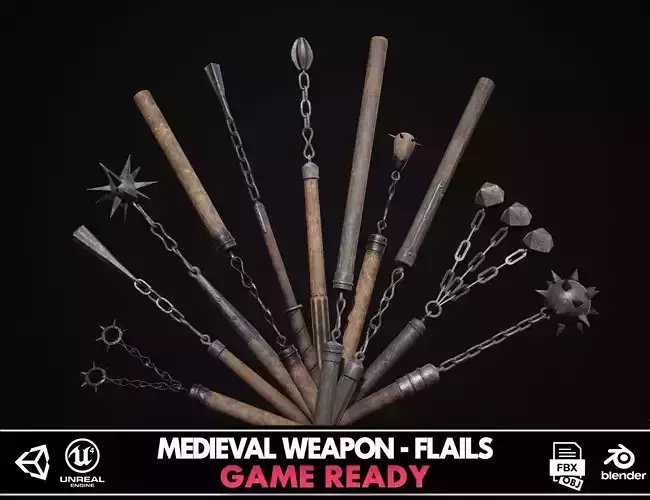 Medieval Weapon -  Flails Low-poly 3D model