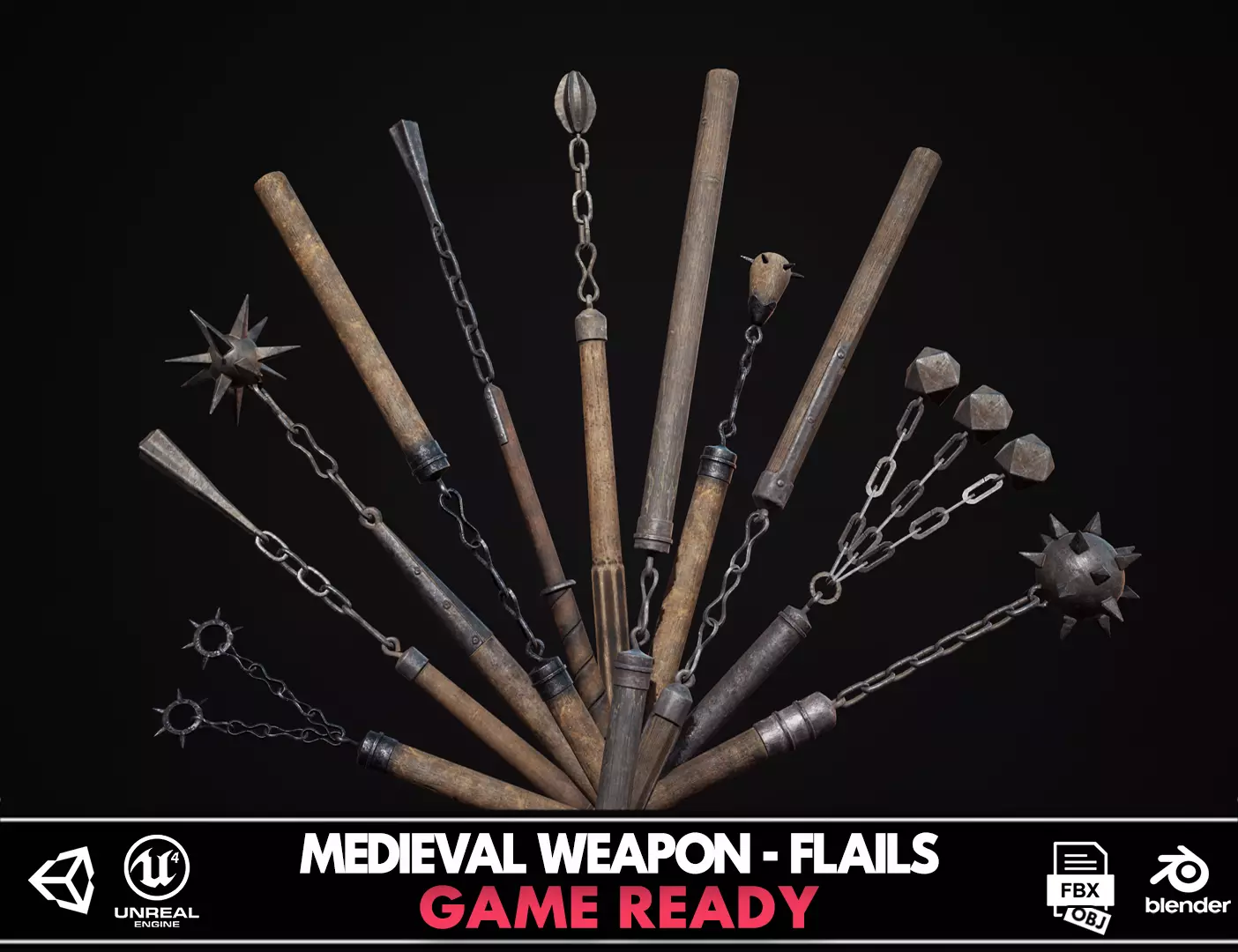 Medieval Weapon -  Flails Low-poly 3D model_0