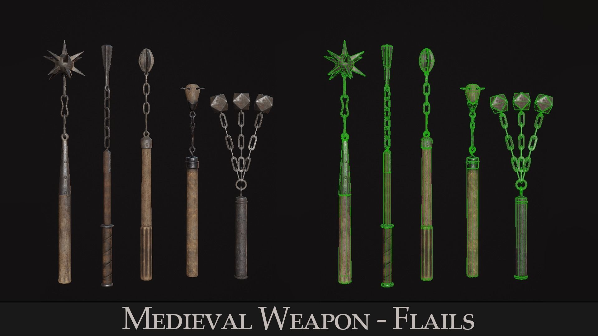 Medieval Weapon -  Flails Low-poly 3D model_5