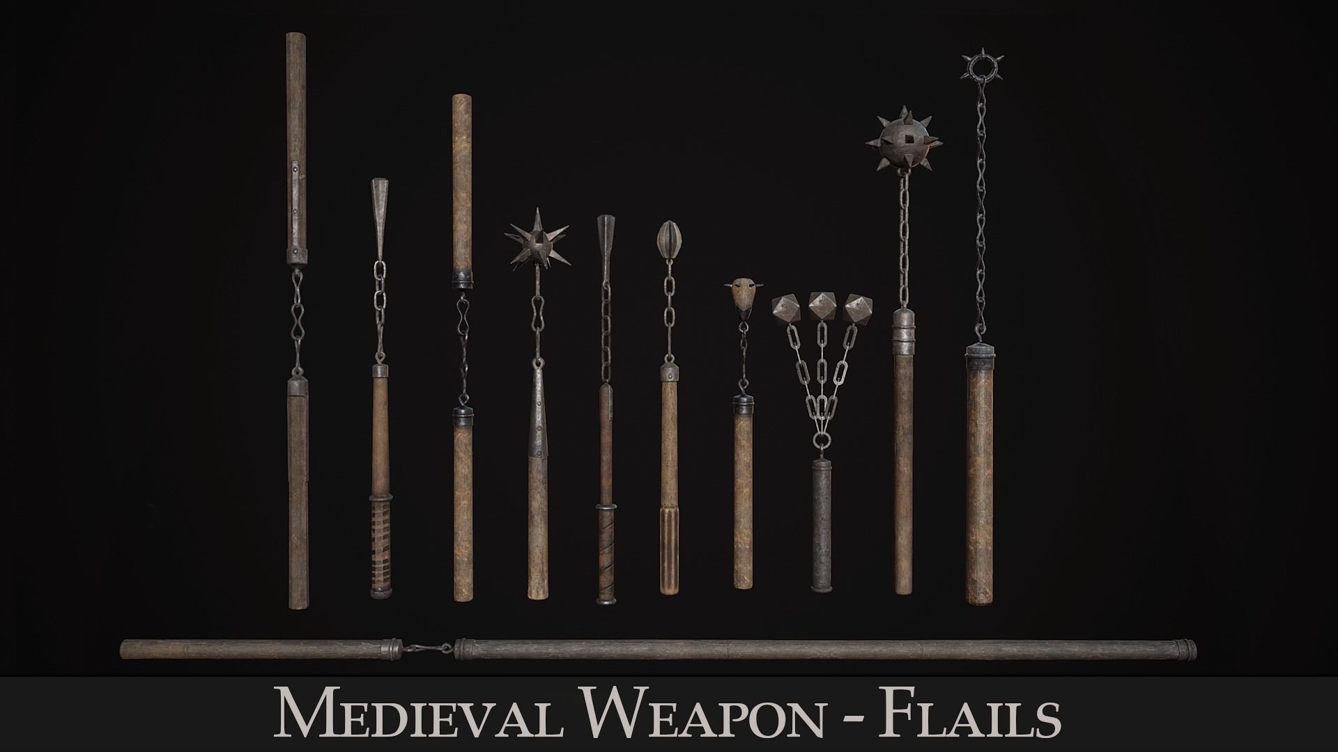 Medieval Weapon -  Flails Low-poly 3D model_3