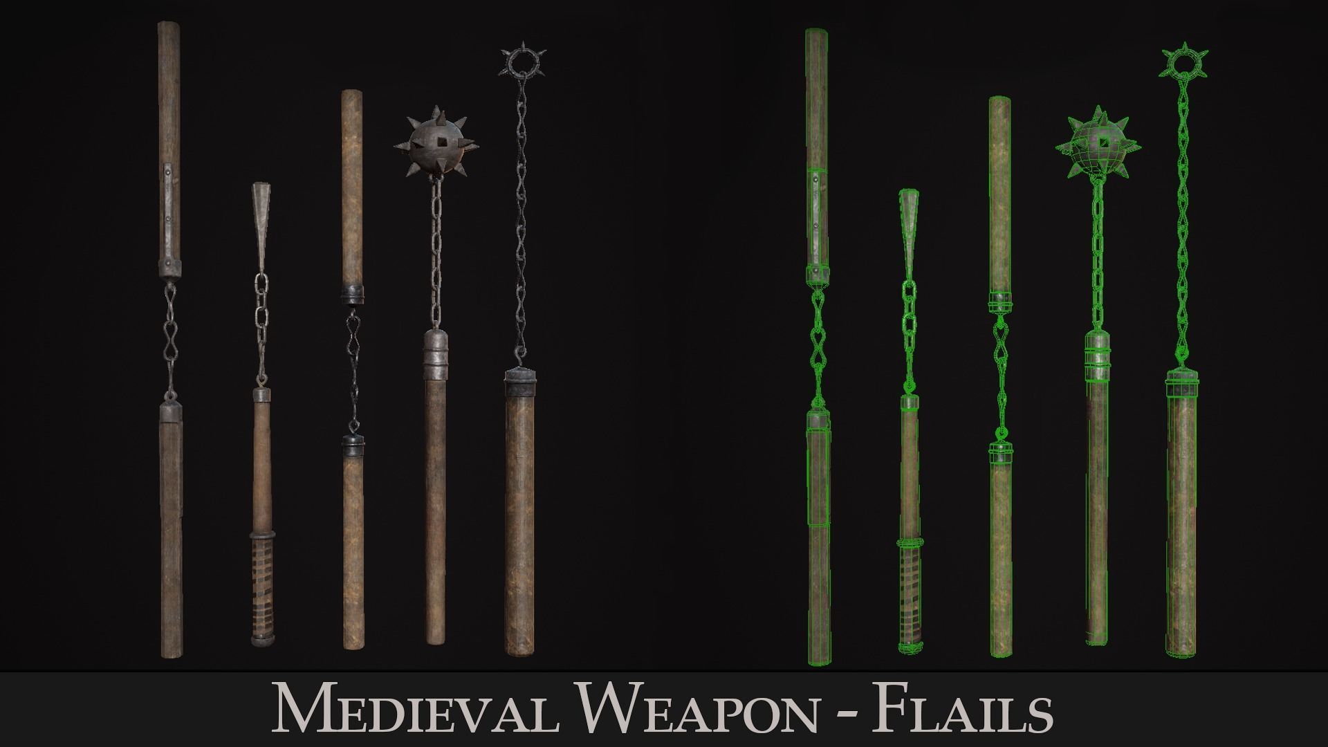 Medieval Weapon -  Flails Low-poly 3D model_4