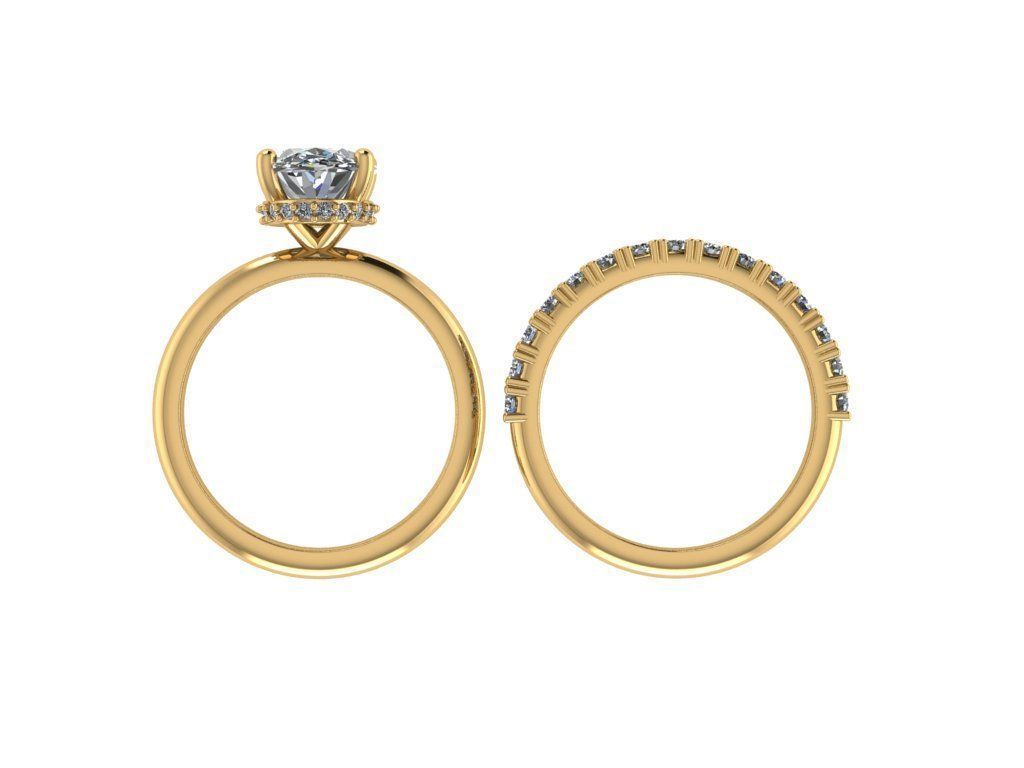 oval engagement ring hidden halo with half eternity 3D print model_4