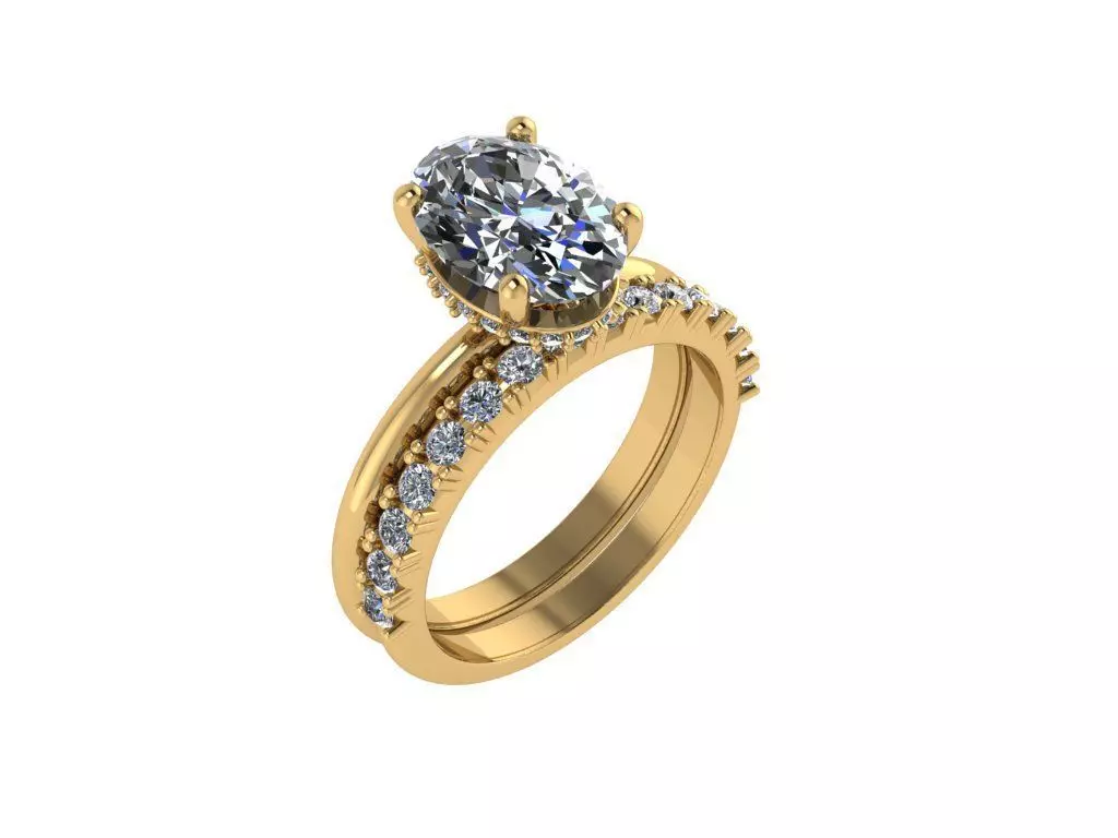 oval engagement ring hidden halo with half eternity 3D print model_0