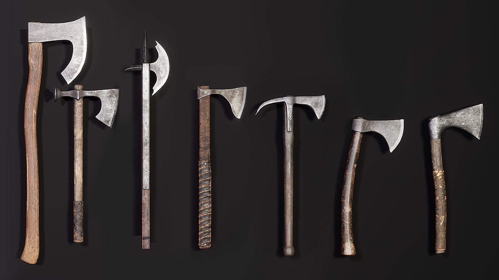 Medieval Weapon - Axes and Hammers Low-poly 3D model_4