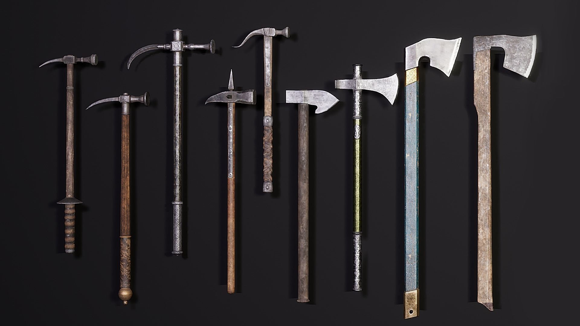 Medieval Weapon - Axes and Hammers Low-poly 3D model_3