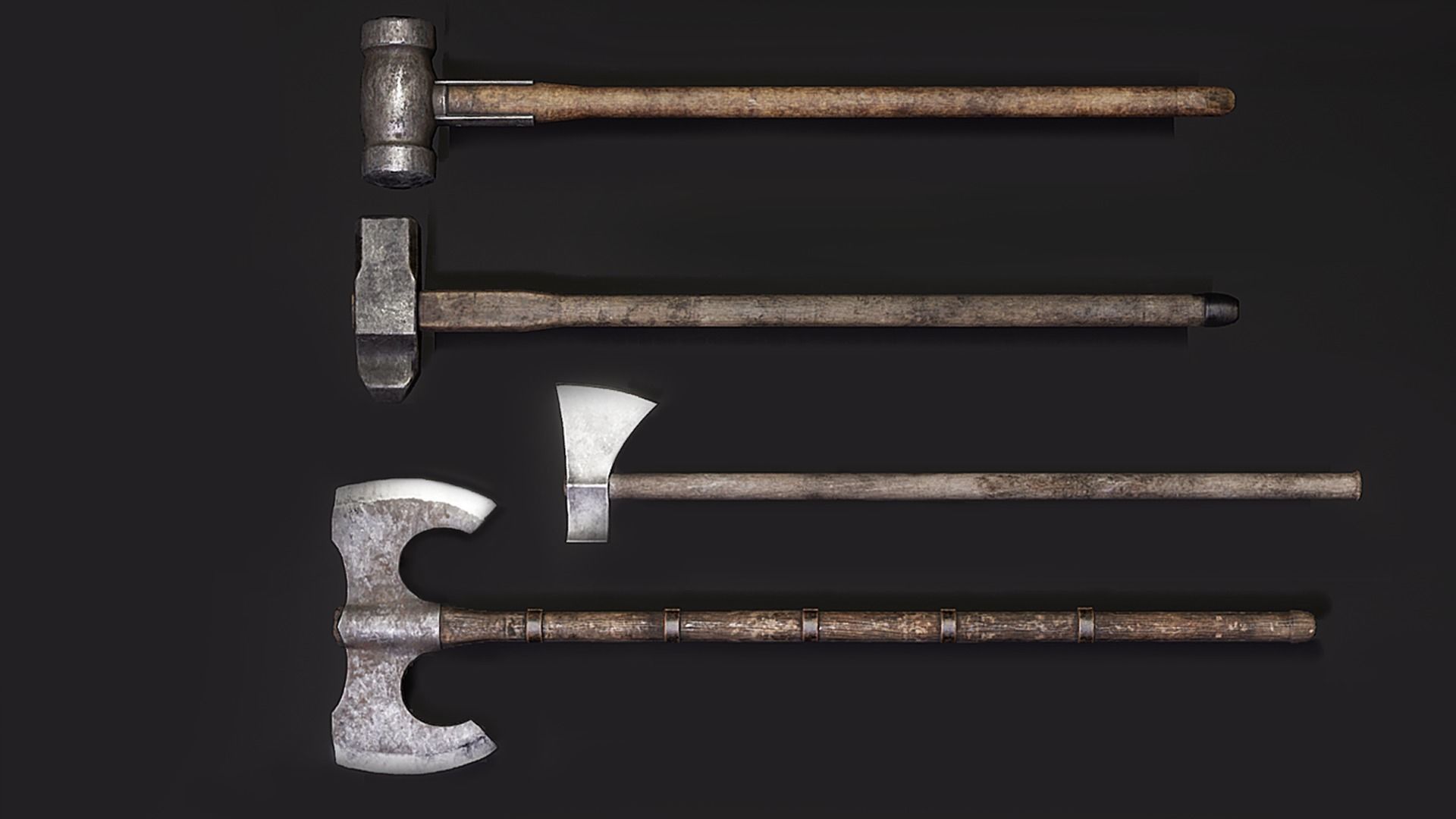 Medieval Weapon - Axes and Hammers Low-poly 3D model_5