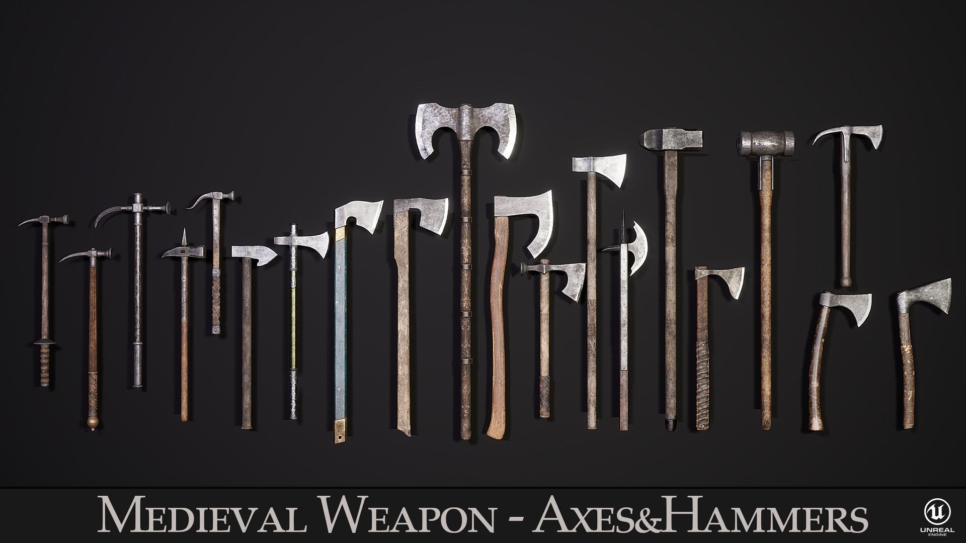 Medieval Weapon - Axes and Hammers Low-poly 3D model_1