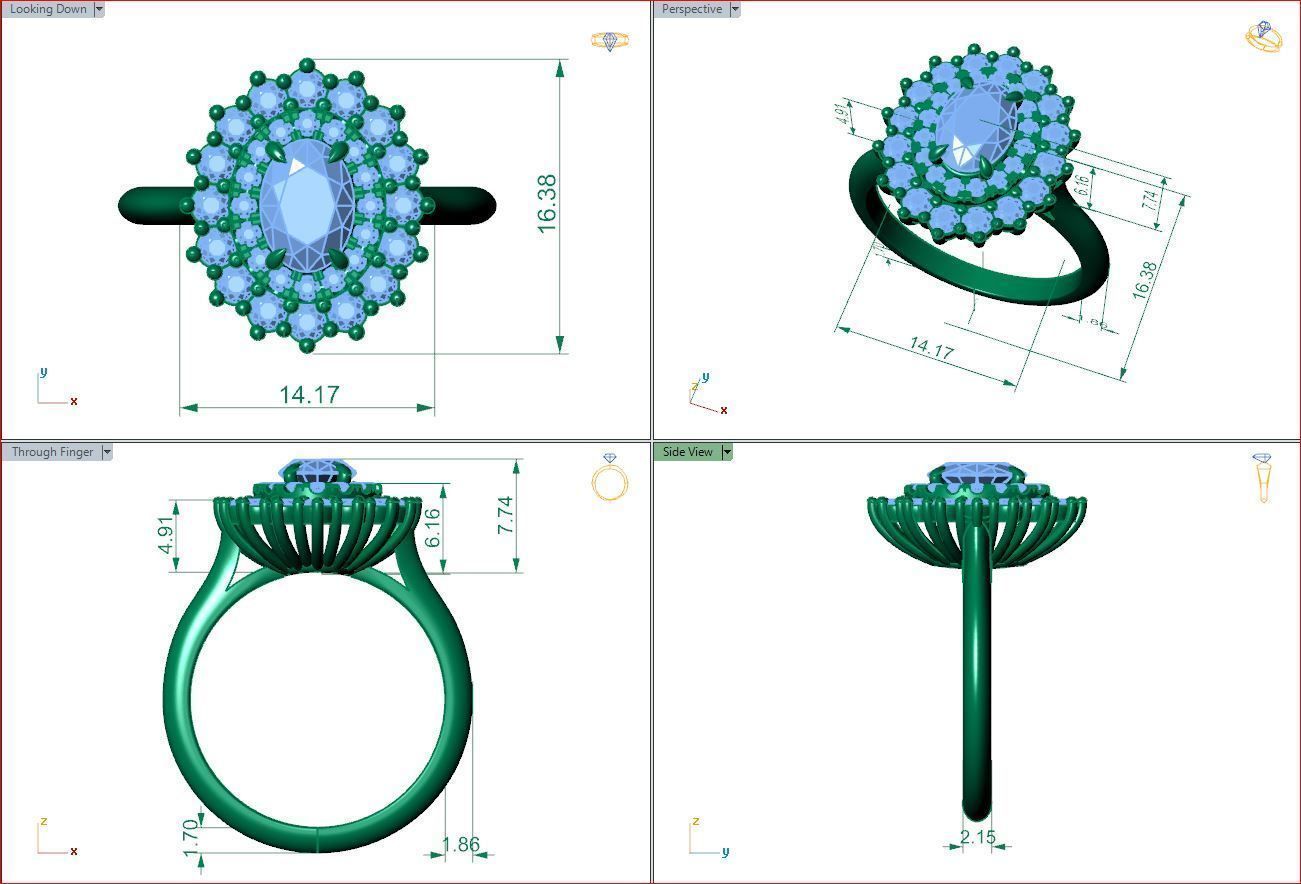 diamond cluster ring double halo 3D print model_7