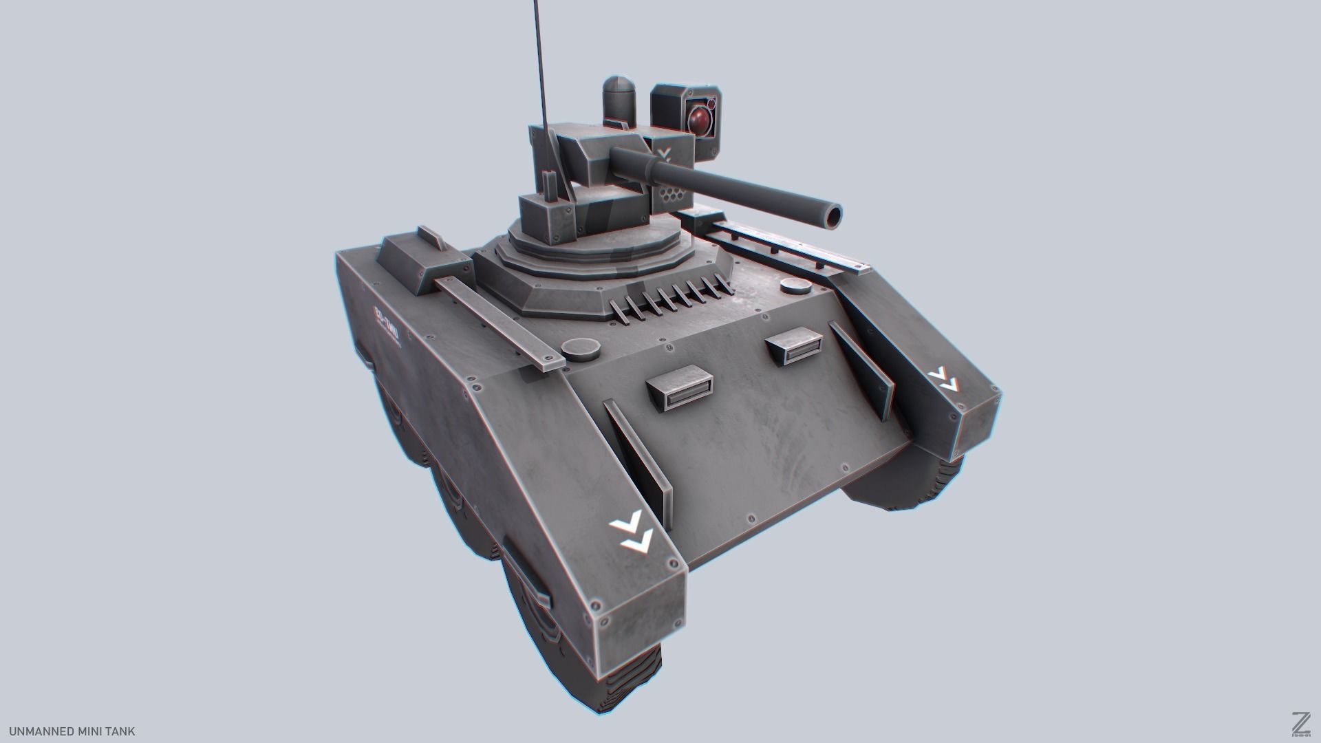 Unmanned Mini Tank Low-poly 3D model_7