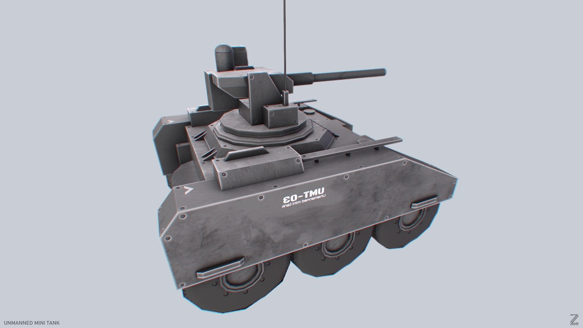 Unmanned Mini Tank Low-poly 3D model_5
