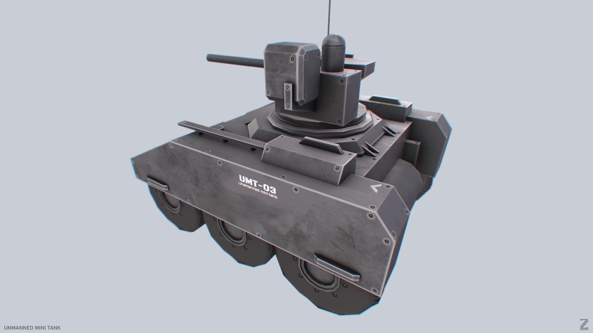 Unmanned Mini Tank Low-poly 3D model_3
