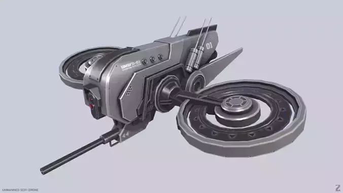 Unmanned Scifi Drone Low-poly 3D model
