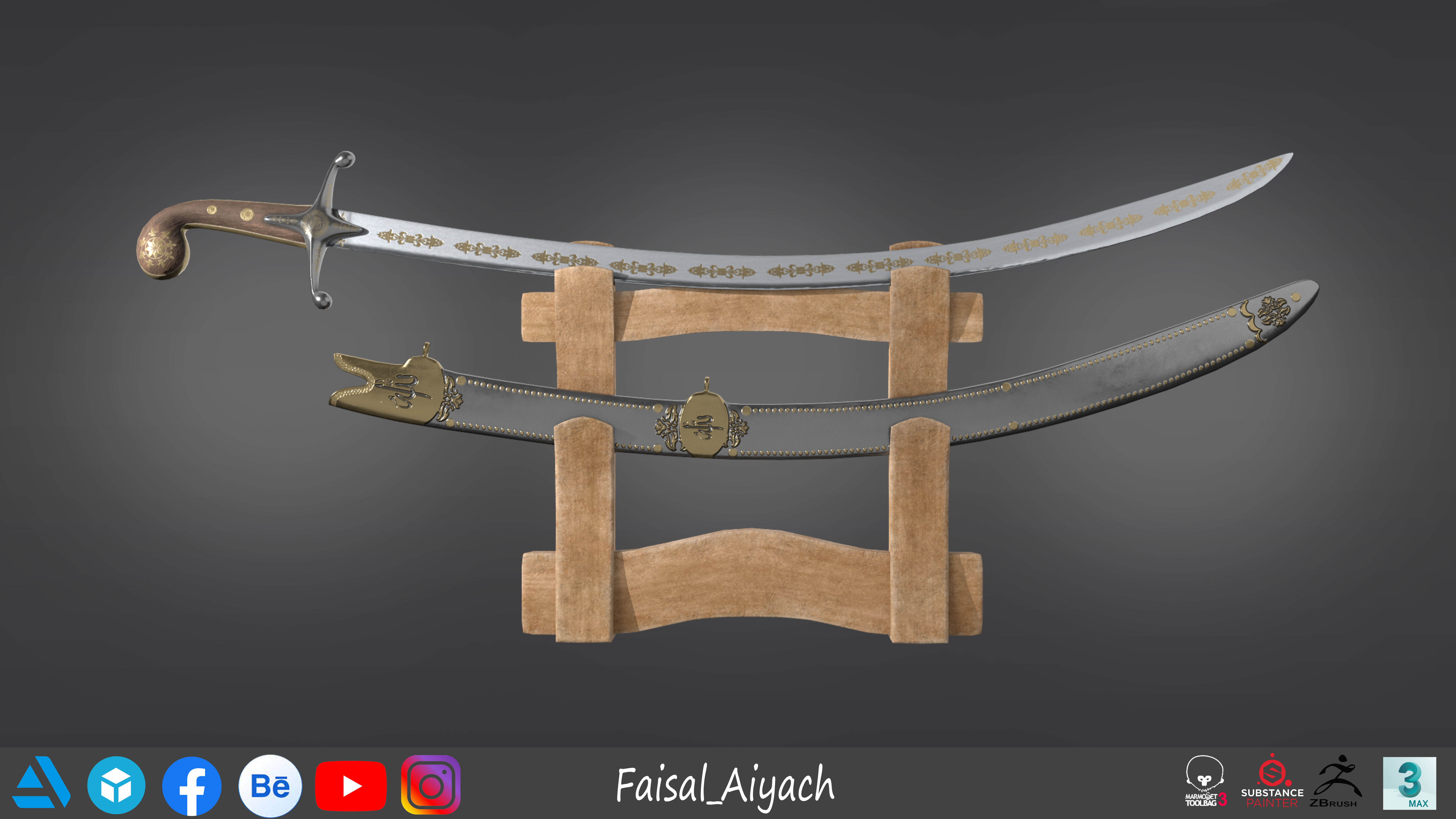 Arabic Sword And Shield Low-poly 3D model_4