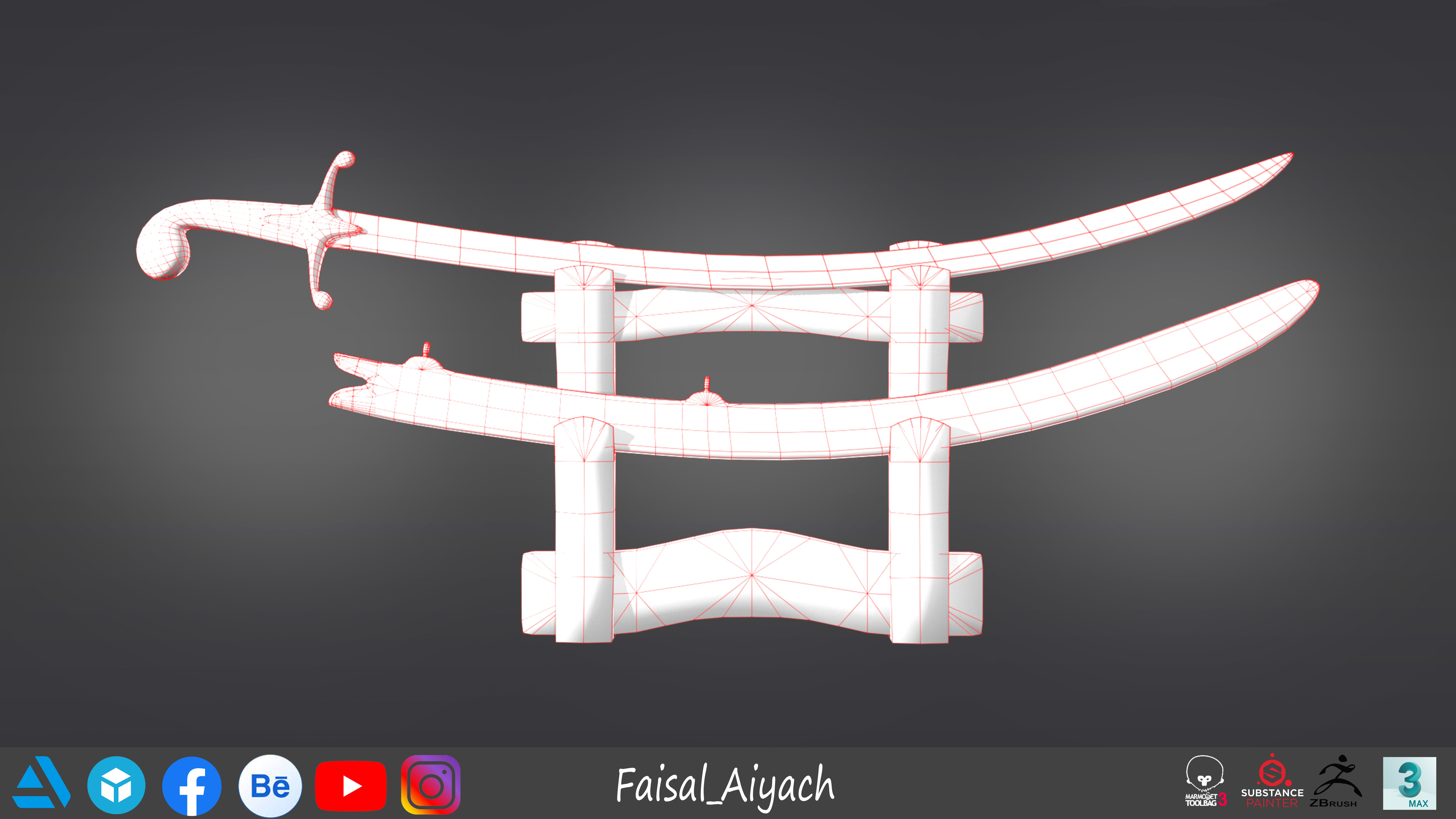 Arabic Sword And Shield Low-poly 3D model_5