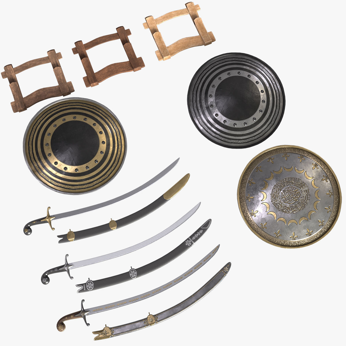 Arabic Sword And Shield Low-poly 3D model_16