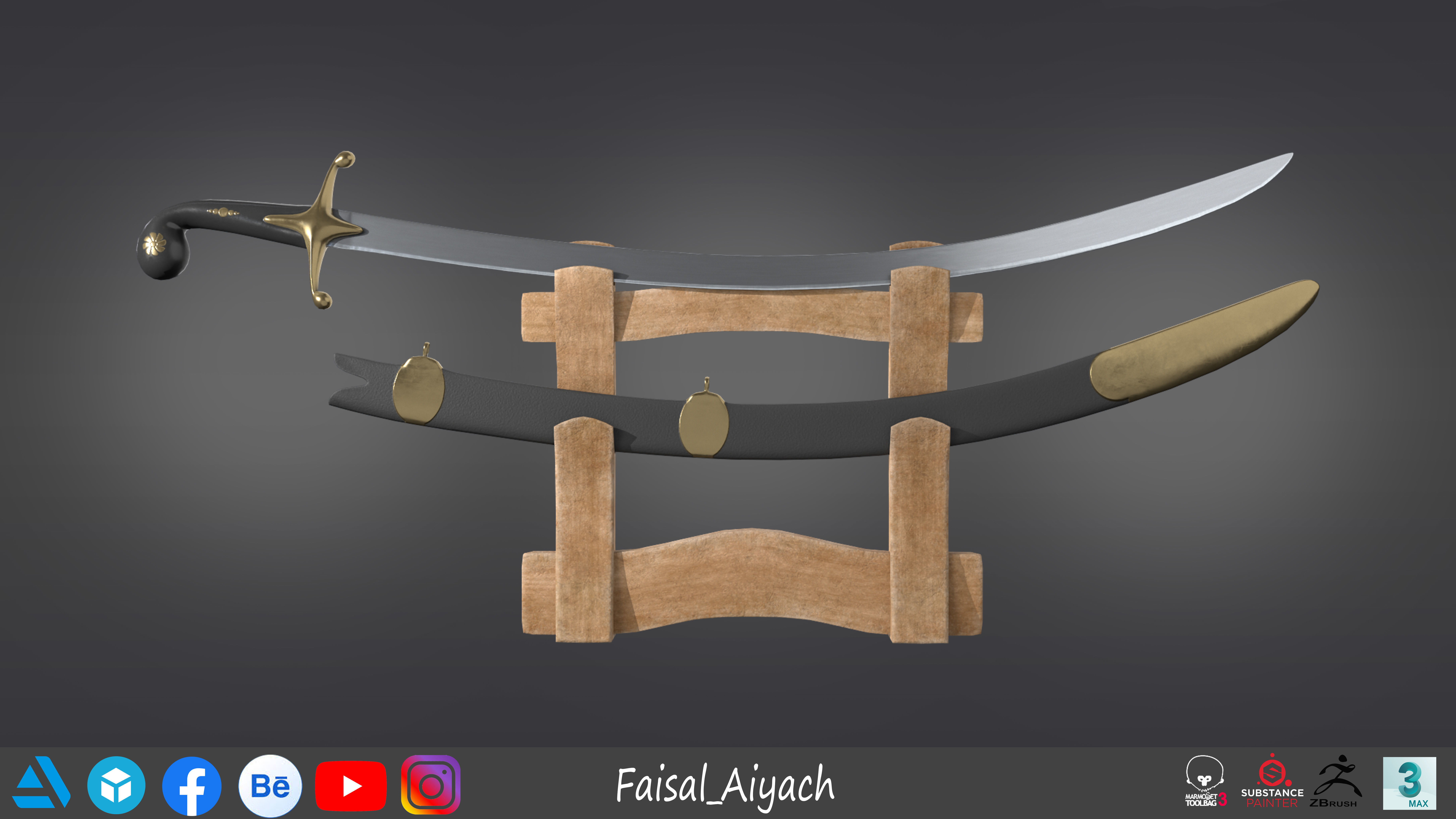 Arabic Sword And Shield Low-poly 3D model_2